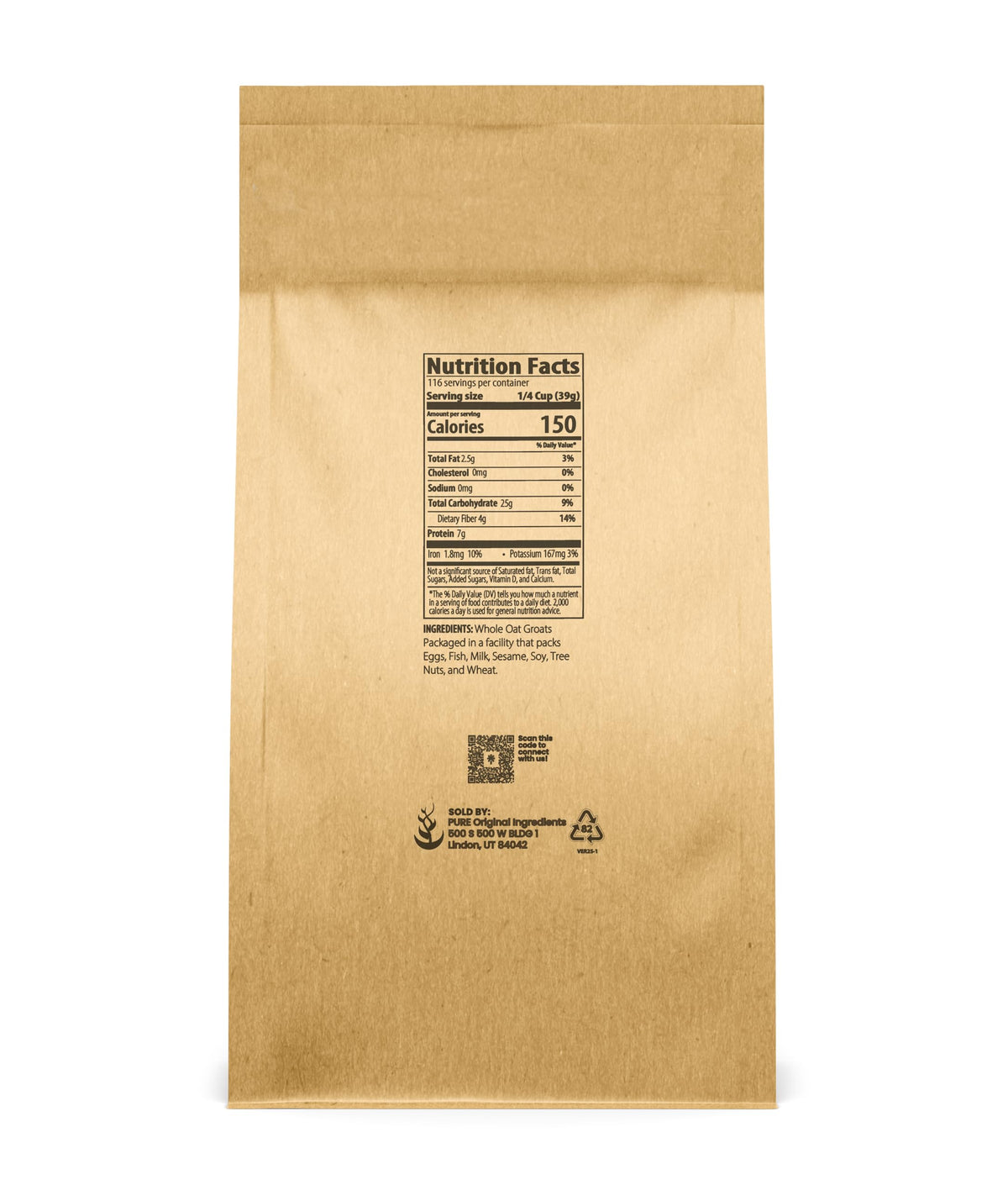 PURE ORIGINAL INGREDIENTS Oat Groats (10 Pound), Whole, Uncut & Hulless, High in Protein, Oat Kernels