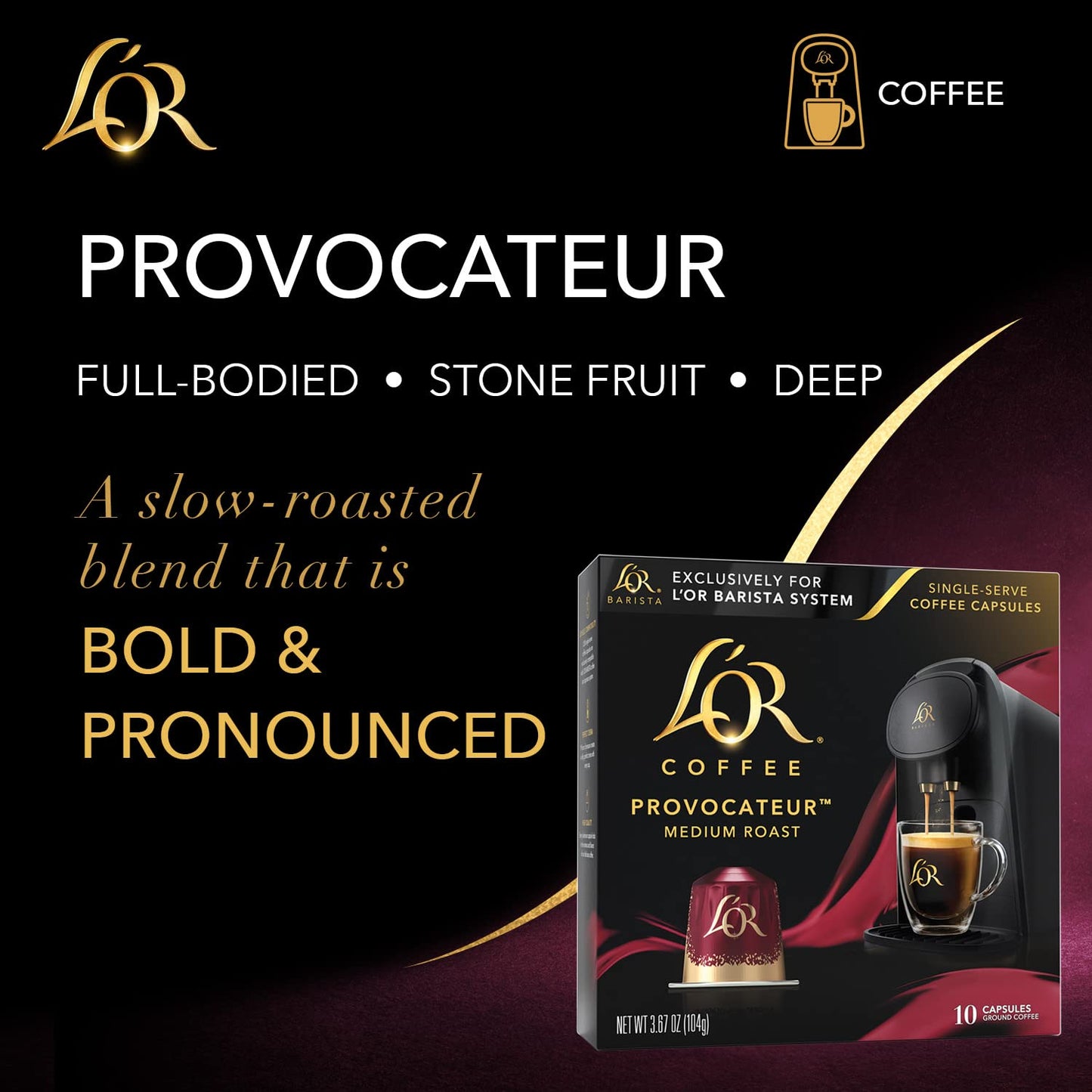 LOR Coffee Pods  10 Count Provocateur Medium Roast Blend  Single-Serve Aluminum Coffee Capsules Compatible with the LOR BARISTA System & *Nespresso Original Machines  10 count (Pack of 1)
