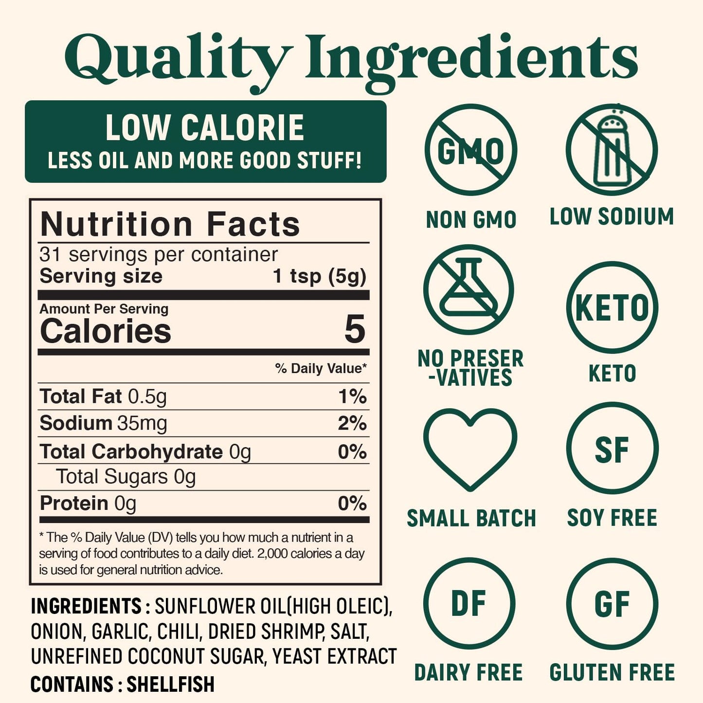 Homiah Sambal Chili Crunch, Shrimp, 6Oz - Less Oil Low Sodium Gluten Free Non-Gmo, Sambal Oelek Chili Paste, Shrimp Paste, Crisp