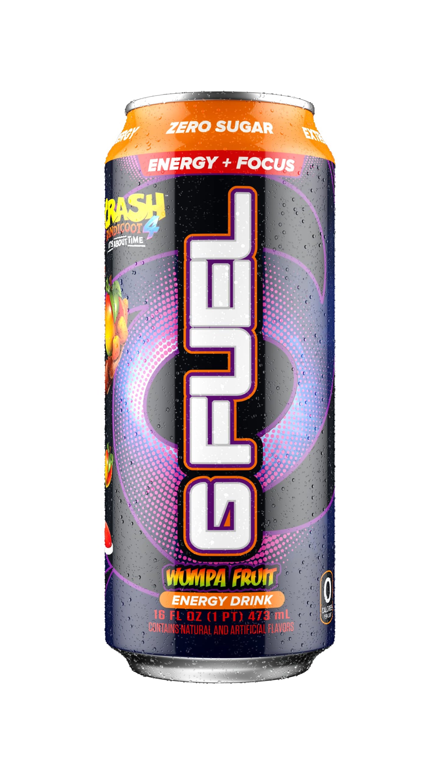 G Fuel Crash Bandicoot Energy Drink, Sugar Free, 300 mg Caffeine, Wumpa Fruit Flavor, 16 Fl Oz, Pack of 12, Yellow