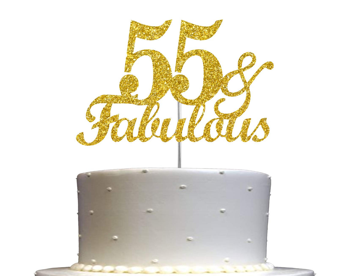 RokAPary 55 & Fabulous Cake Topper, Gold Glitter, Acrylic, 1 Count, Model RCTF