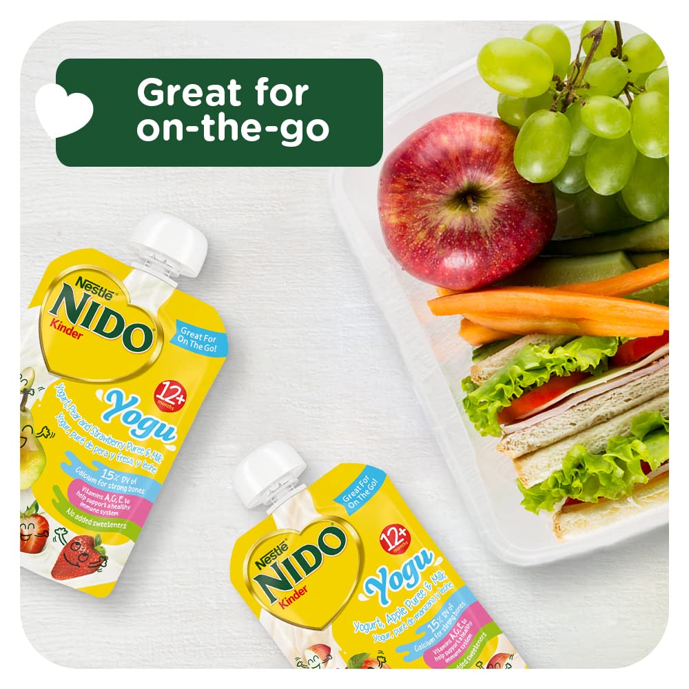 Nestle Nido Baby Food Pouches, Toddler, Yogurt, Peach Puree And Milk, 3.5 Oz (Pack Of 12)
