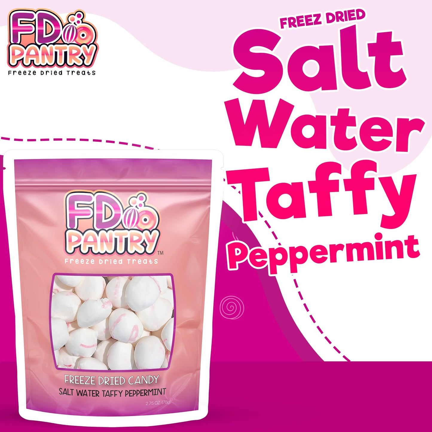 Freeze Dried Candy - Freeze Dried Salt Water Peppermint Taffy Treats (Peppermint 2.75 Oz)