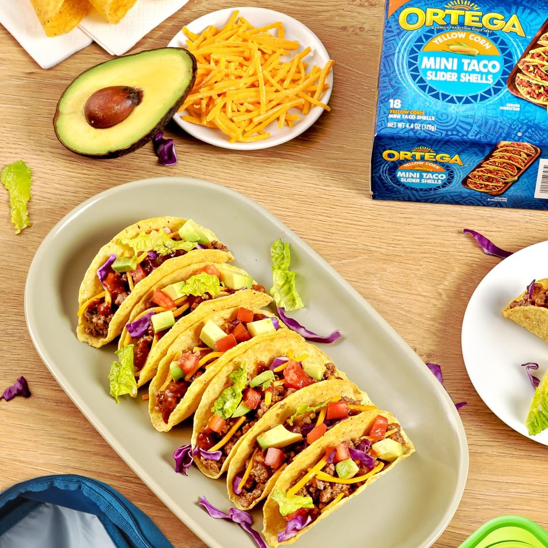 Ortega Mini Taco Slider Shells, Yellow Corn, 18 Shells (Pack of 6)