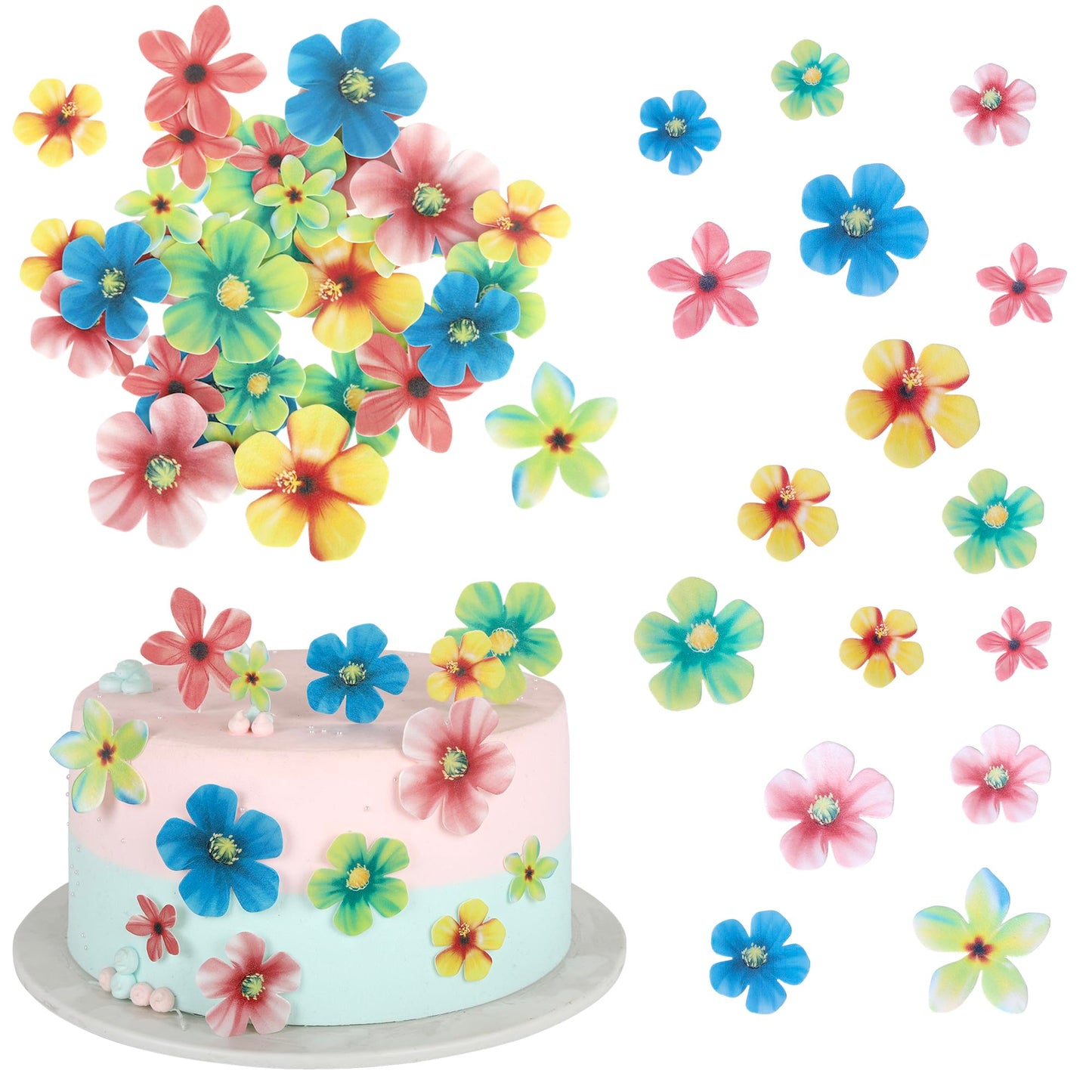 Rsstarxi Edible Flowers Cupcake Toppers, 35 Pack in Design 2, Paper Material for Baby Shower, Wedding, Birthday Cake Decorations