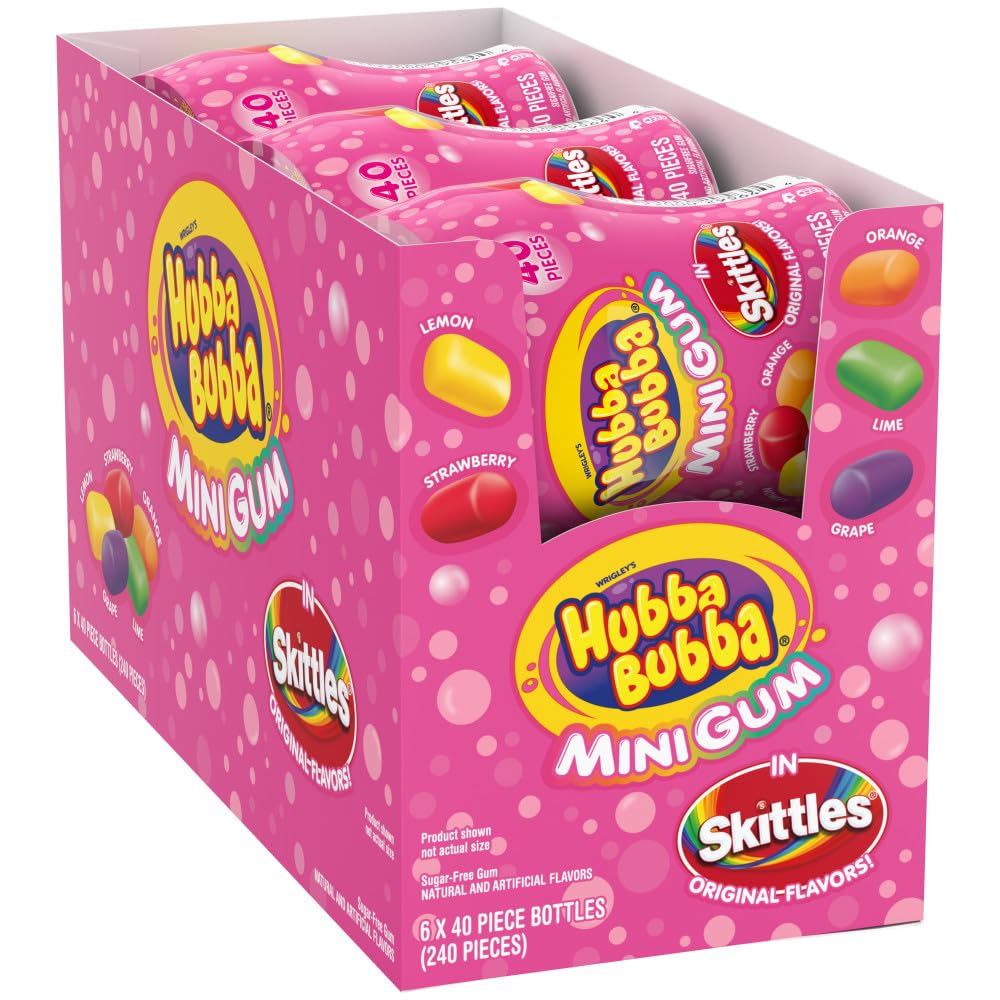 Hubba Bubba Sugarfree Bubble Gum, Skittles Flavored, 240 Count, Bulk Bottle, 6 Packs
