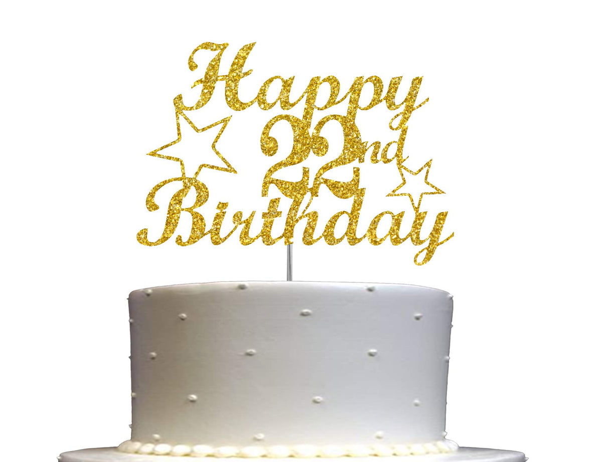 RokAPary 22nd Birthday Cake Topper, Gold Glitter, Acrylic, Sturdy Double-Sided, 1 Count
