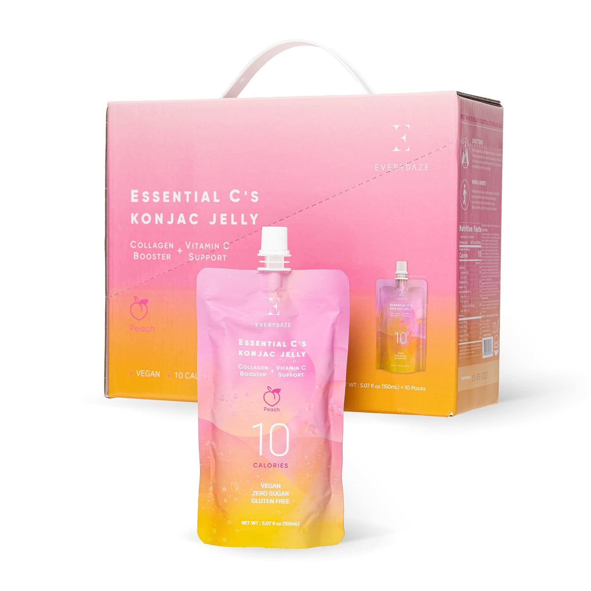 EVERYDAZE Essential Cs Konjac Jelly | Peach | Vegan Collagen Peptides, Gluten Free, Sugar Free, Low Calorie | Healthy Drinkable 