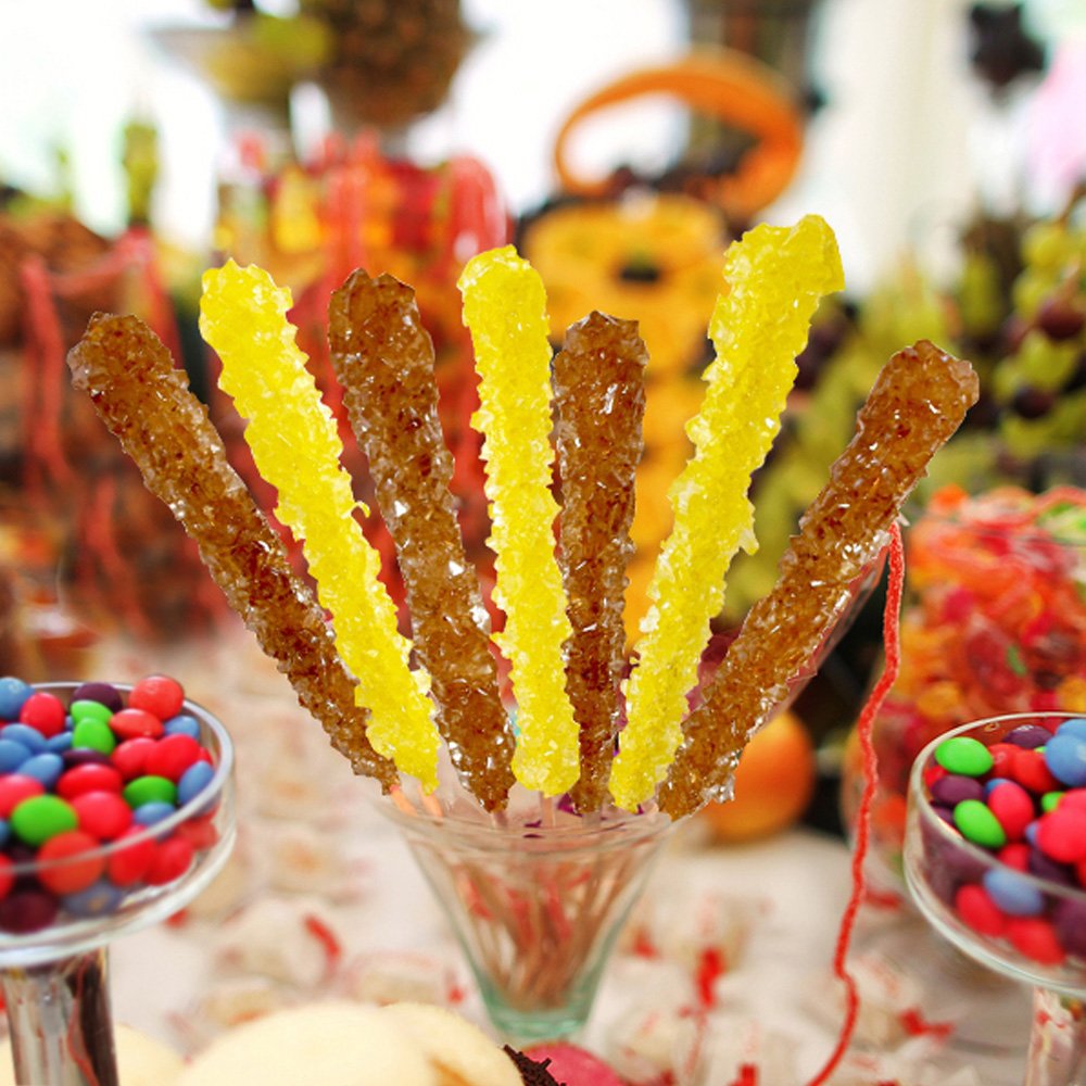 Espeez Extra Large Rock Candy Sticks - 36 Yellow Banana Candy Sticks - Individually Wrapped for Party Favors