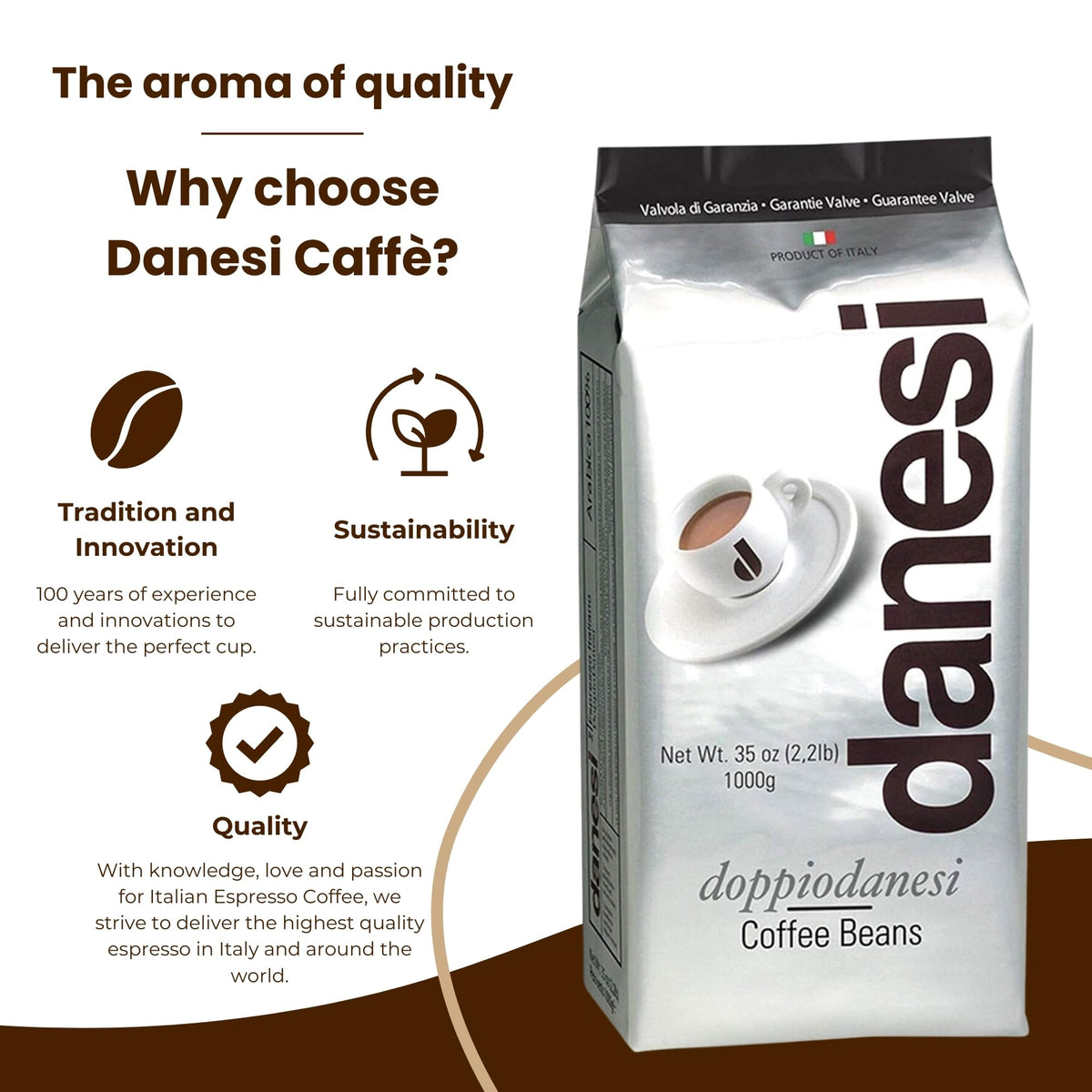 D DANESI CAFFÈ Espresso Coffee Beans - Medium Roast Whole Bean - 2.2 lb (Pack of 2)