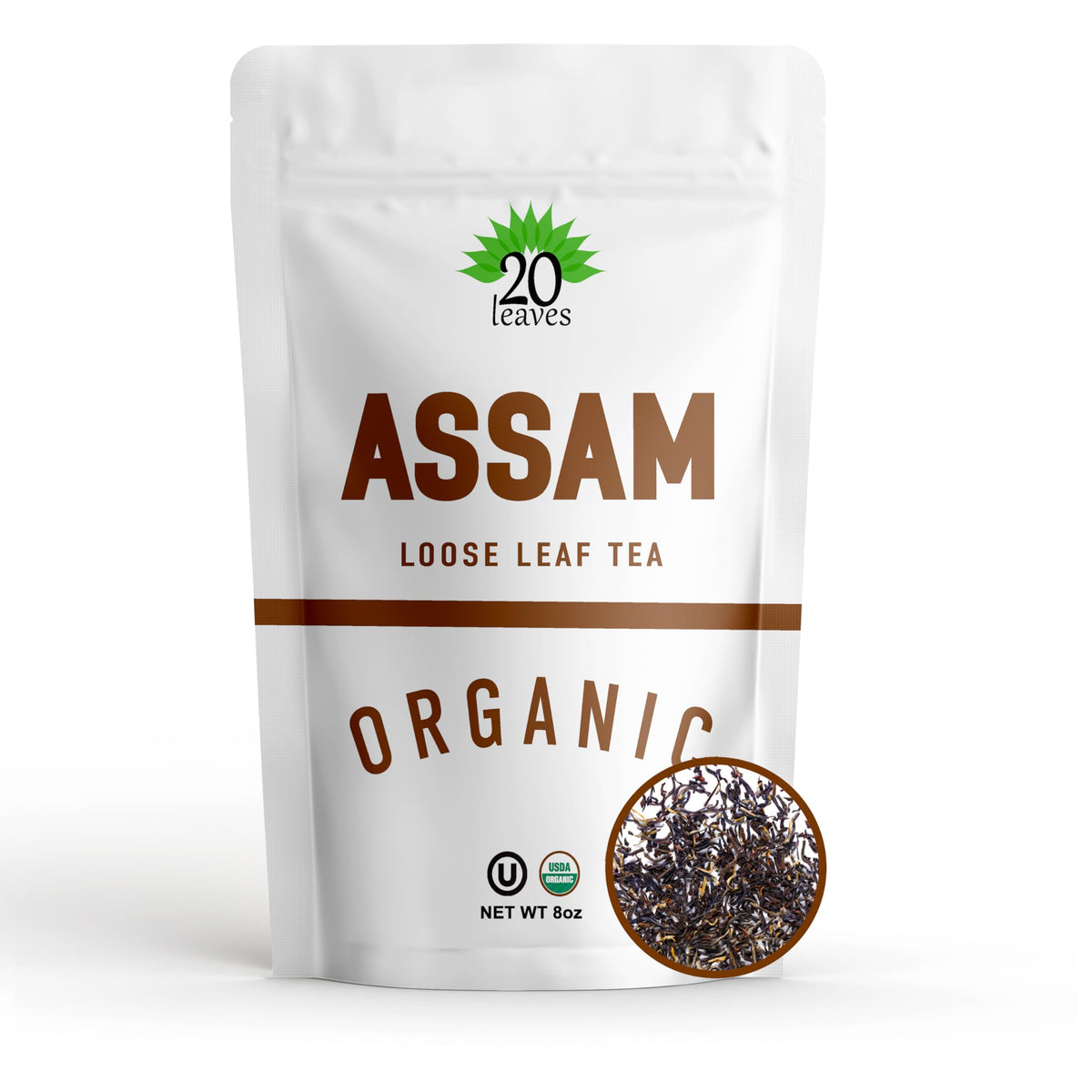 Assam Loose Leaf Black Tea - 100% Certified Organic - 8oz Pouch - Resealable Bag - 1 Pack
