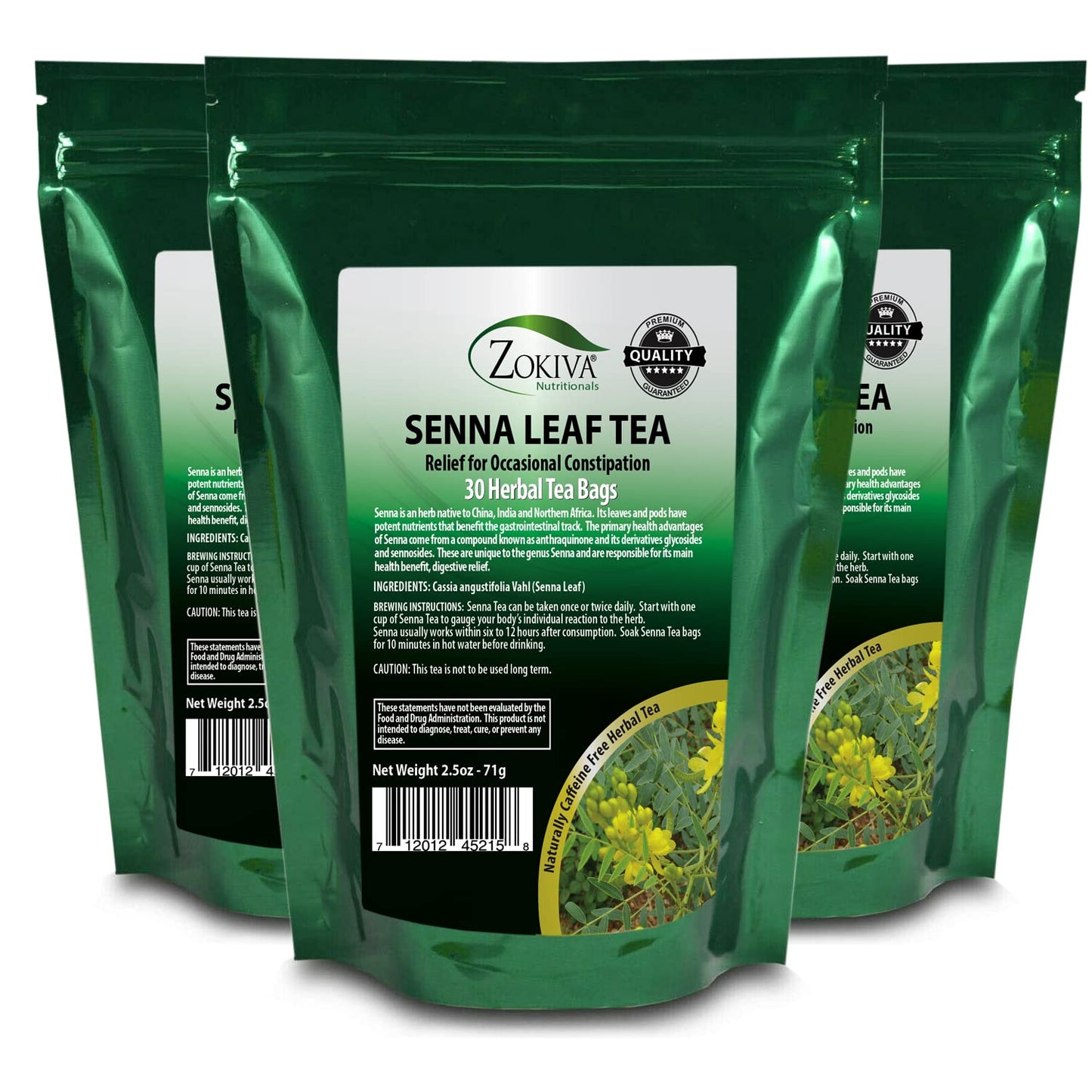 Zokiva Nutritionals Senna Tea - 3-Pack Herbal Laxative, 90 Tea Bags (90 Count) - Caffeine-Free
