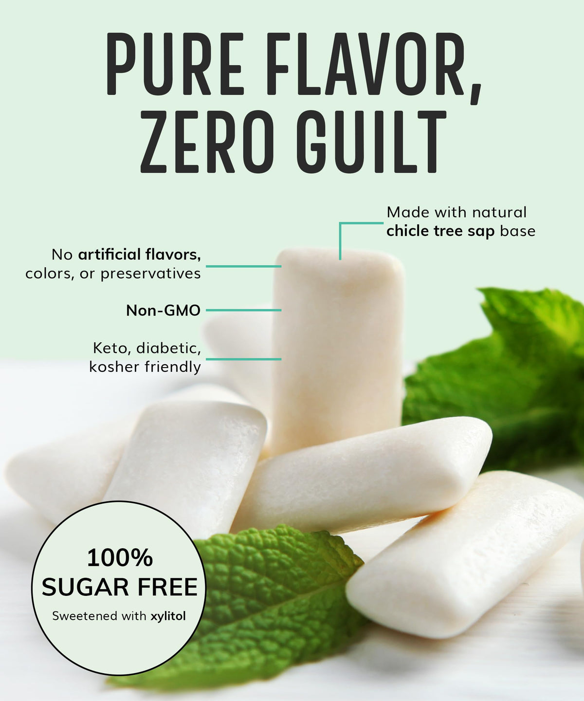 Sugar Free Natural Chewing Gum (84 Pcs) - Xylitol Gum With Stevia - Aspartame Free - All Natural Gum - Vegan, Gluten Free Keto - Spearmint