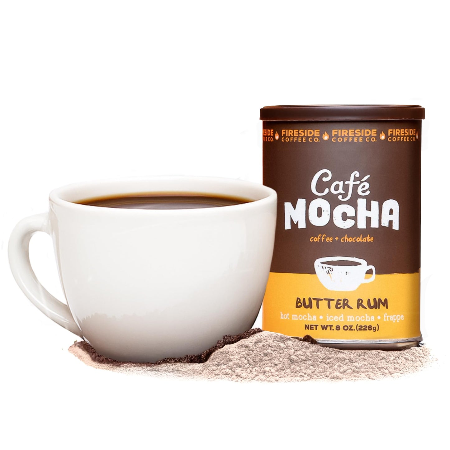 Fireside Coffee Butter Flavor Blend Caf? Mocha - Flavorful Instant Coffee Chocolate Blend - Top-Grade Caffeinated Drink Mix For Hot  Iced  Milkshake  And Mocha Frappe Mix  Only Add Water And Enjoy  8 Ounces