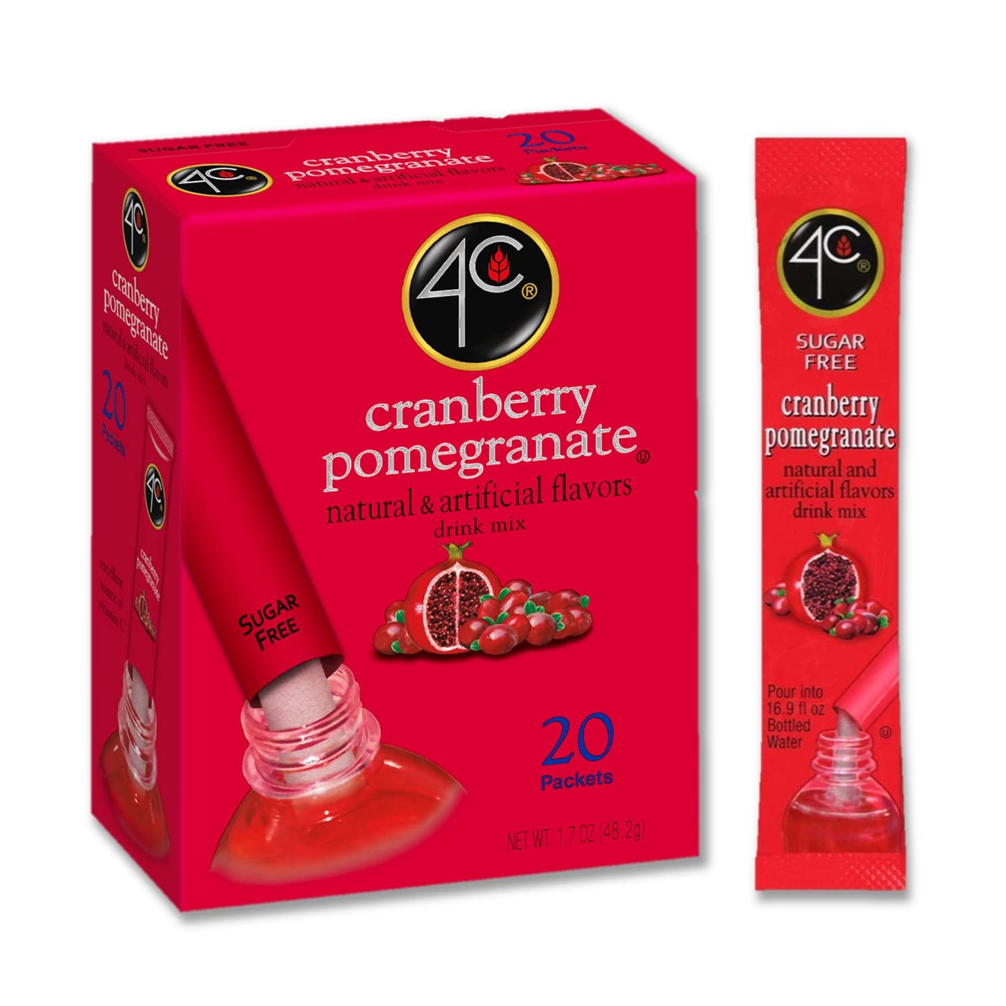 4C Powder Drink Mix Packets, Cranberry Pomegranate, Sugar Free, 20 Count, 1.7 Ounce