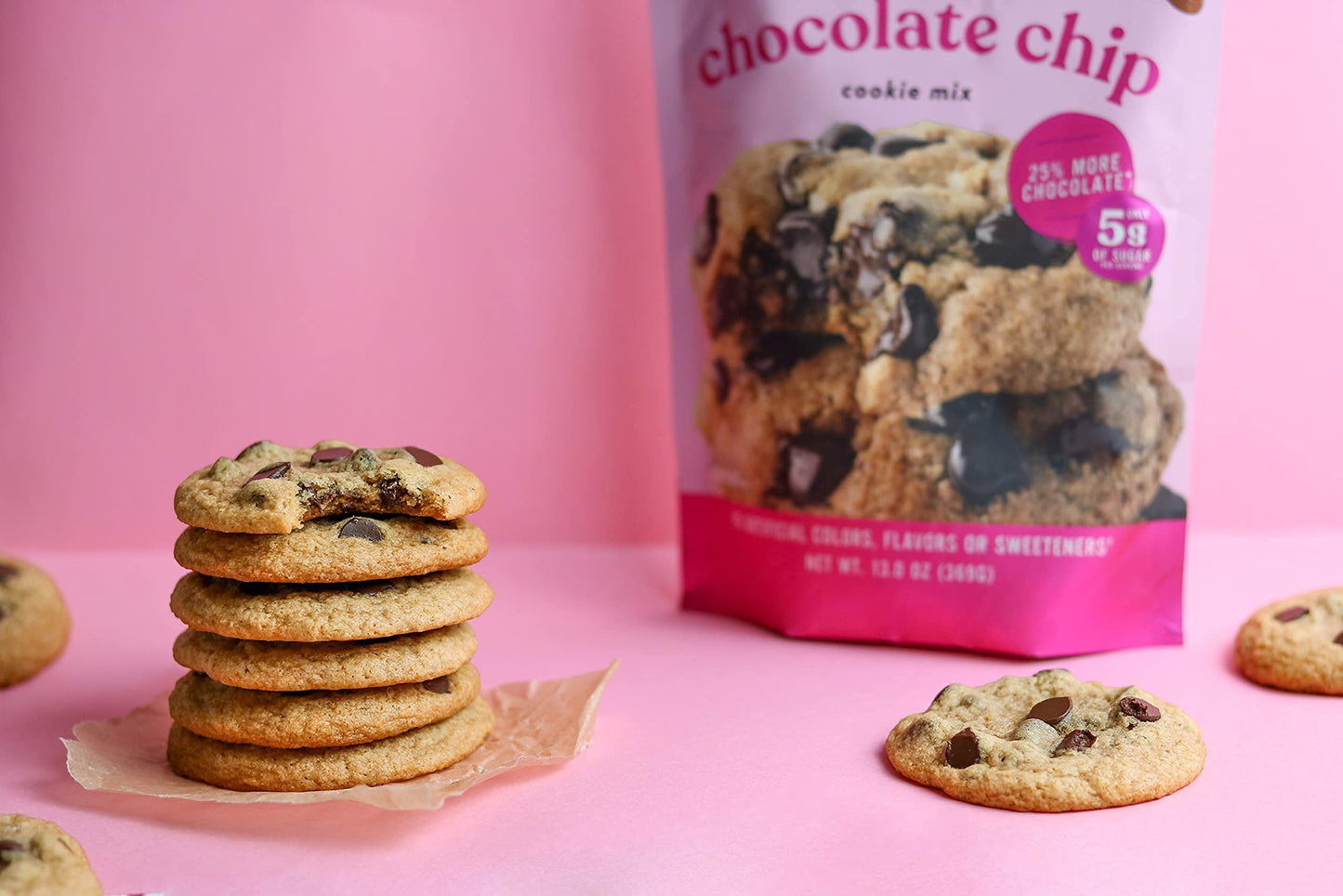Miss Jones Baking Chocolate Chip Cookie Mix - Whole Grains, More Chocolate Chips, 50% Lower Sugar, Naturally Sweetened Desserts