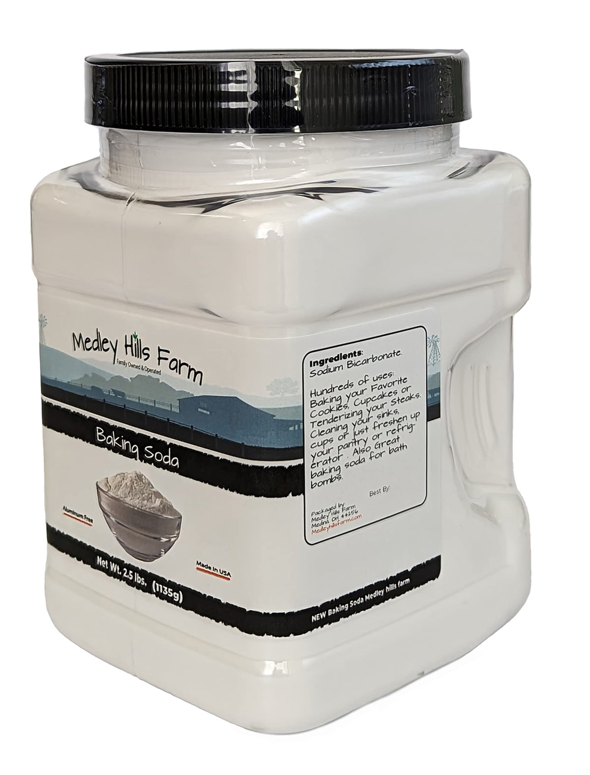 Medley Hills Farm Baking Soda - Gluten-Free All-Purpose, 2.5 lbs in Reusable Container - Ideal for Cooking, Baking & Cleaning
