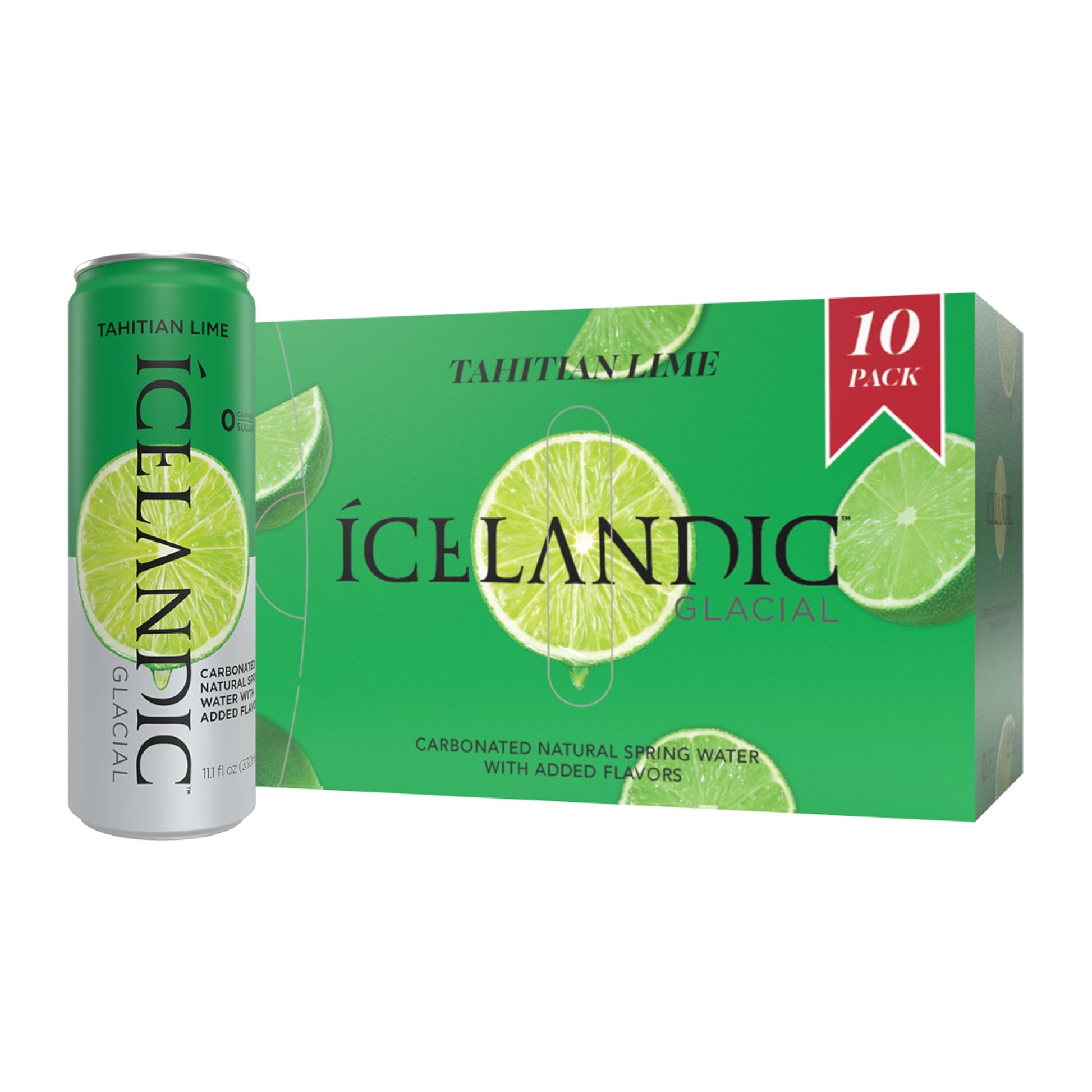 Icelandic Glacial Sparkling Water, Tahitian Lime, 11.1 Fl Oz Cans, Pack of 10