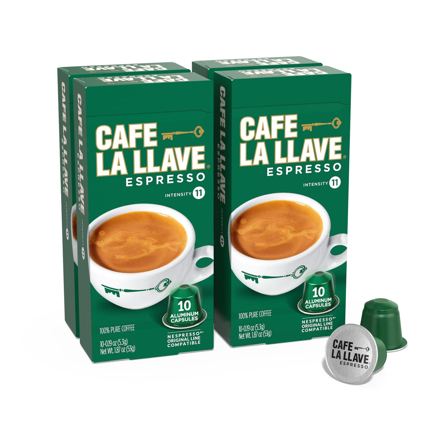 Cafe La Llave Decaf Espresso Capsules - 80 Count, Intensity 11, Recyclable Coffee Pods for Nespresso Original Brewers