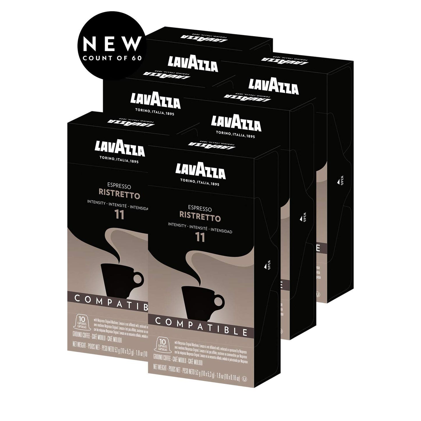 Lavazza Ristretto Noble Dark Roast Coffee compact pieces Compatible with Nespresso, 10 Count (Pack of 6)
