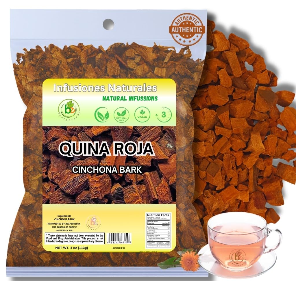 Quina Roja Herbal Tea (Red Cinchona Bark) - 4 oz (113 g) - 100% Natural  Vegan  Non-GMO  Gluten-Free  Wildcrafted Herbal Tea - Crafted by Nature - Authentic & Fresh Loose Leaf Tea - by BexpertsUSA