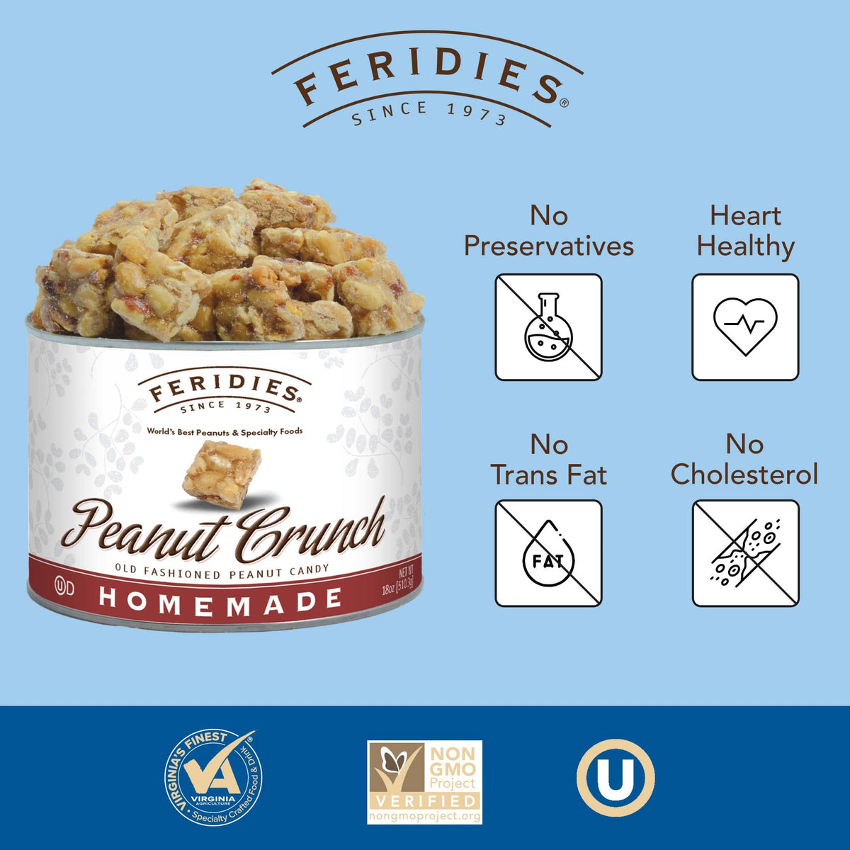 FERIDIES Gourmet Peanut Squares, Peanut Crunch, 18oz CAN
