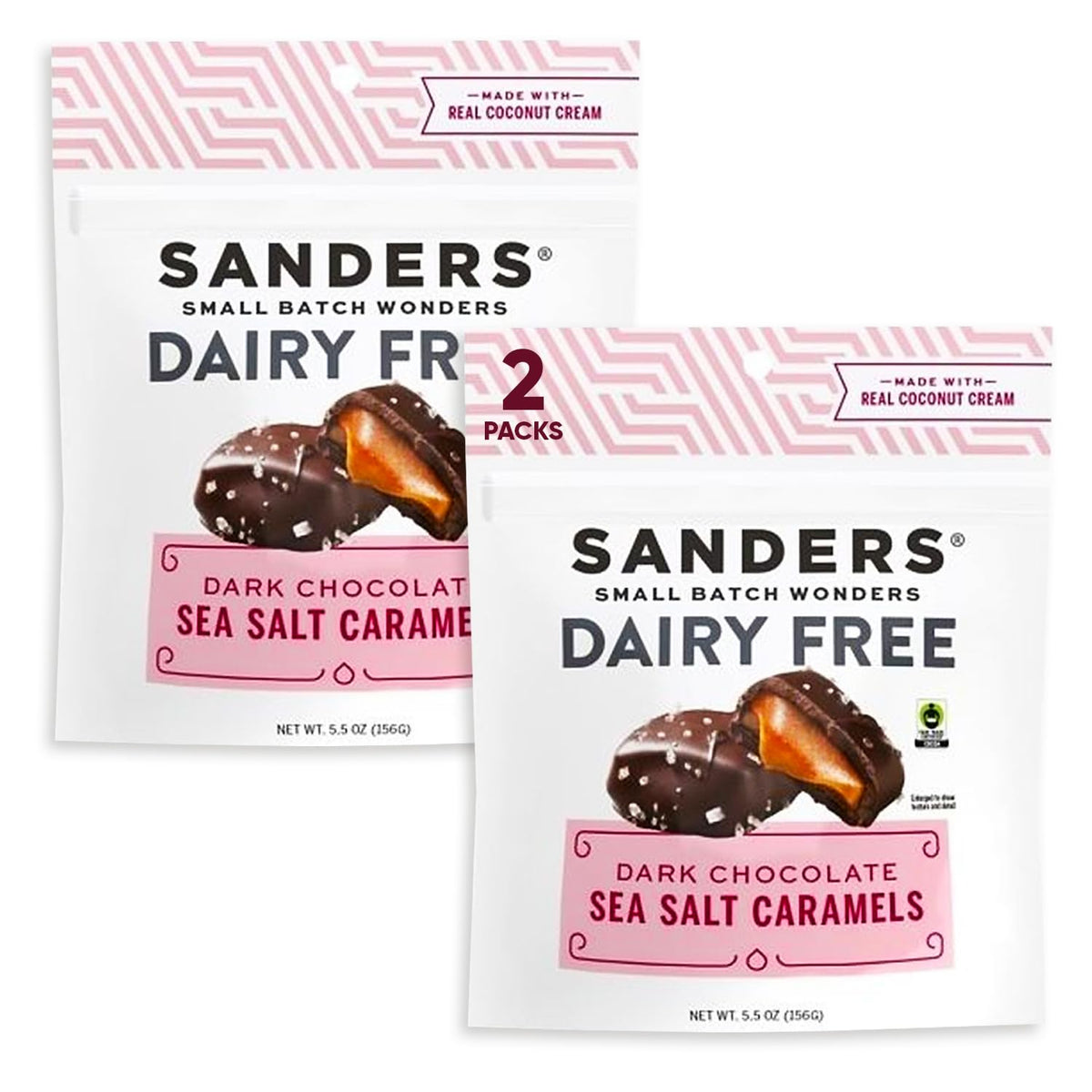 Sanders Dairy Dark Chocolate Sea Salt Caramels 5.5 Oz 2 Packs - Small Batch Wonders - Dark Chocolate Candy With Sea Salt - Non-Dairy Chocolate Caramel - Dairy Gifts Sweet Treat Party Pack