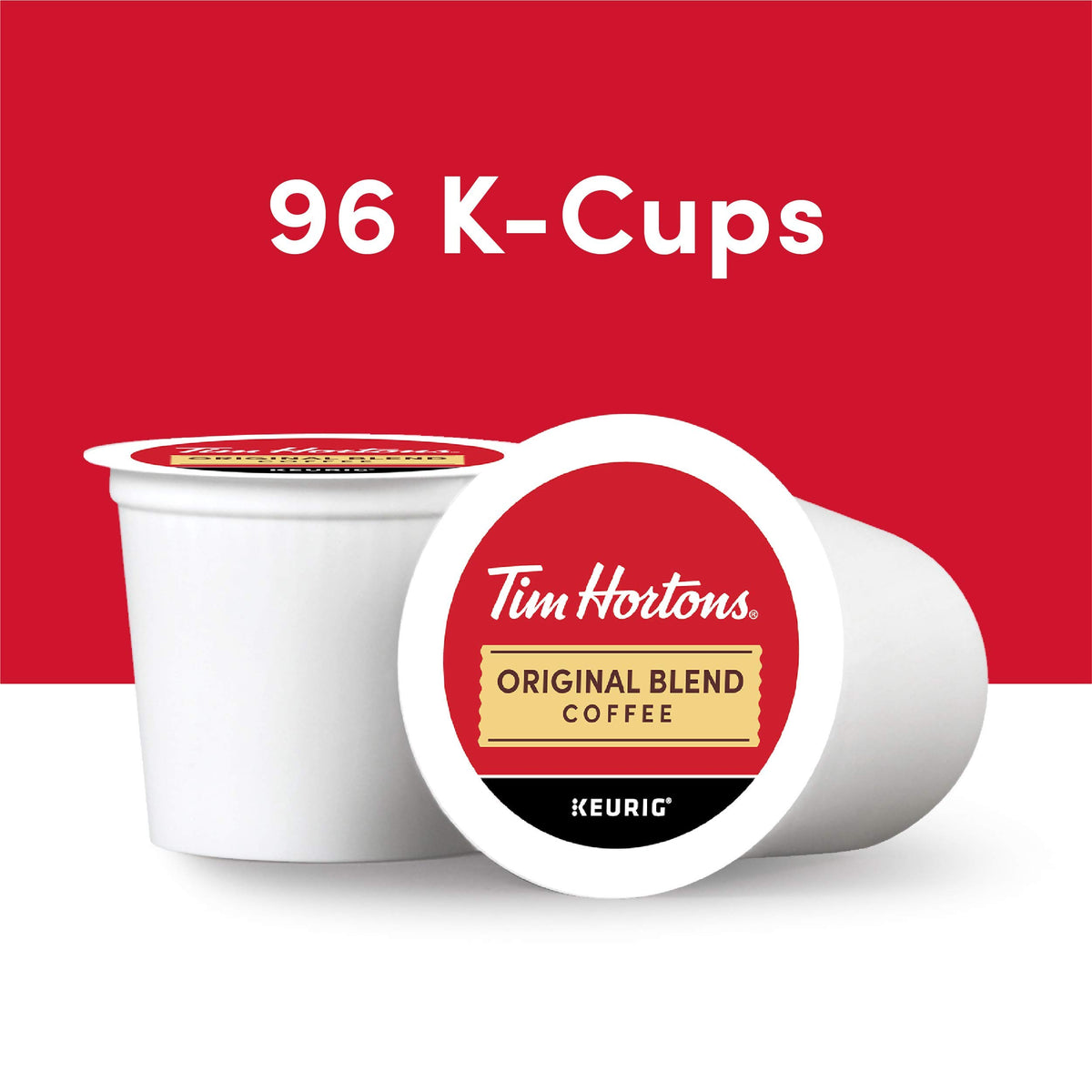 Tim Hortons Original Blend Medium Roast Coffee K-Cup Pods, 96 Count, Compatible with Keurig malt-inspired, Red