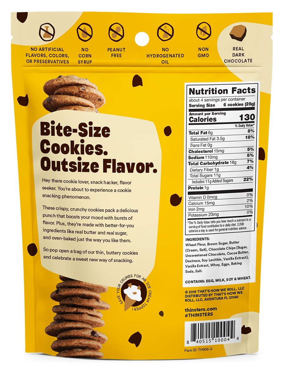 Thinsters Cookie Thins Chocolate Chip, Non GMO, Peanut Free, 4 Ounce