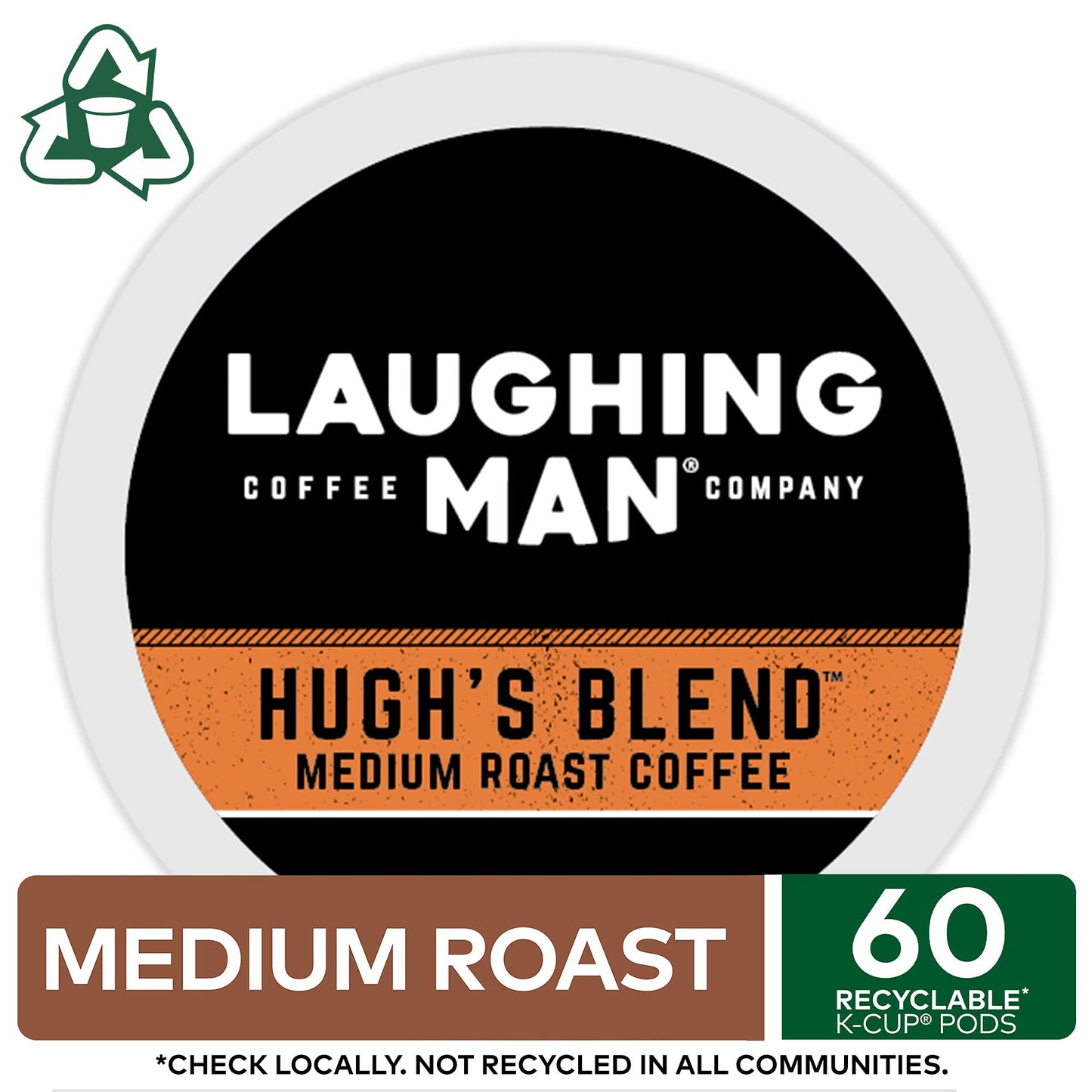 Laughing Man Hugh s Blend Keurig Single-Serve K-Cup Pods, Medium Roast Coffee, 60 Count (6 Packs of 10)
