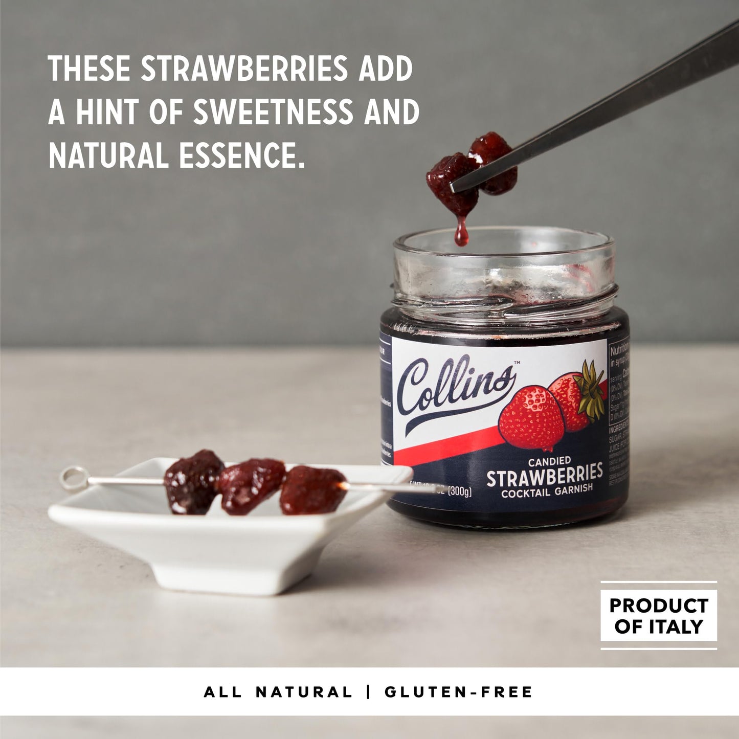 Collins Strawberries in Syrup, Cocktail Garnish, 10.6 oz, Set of 1, Red, Model 11839