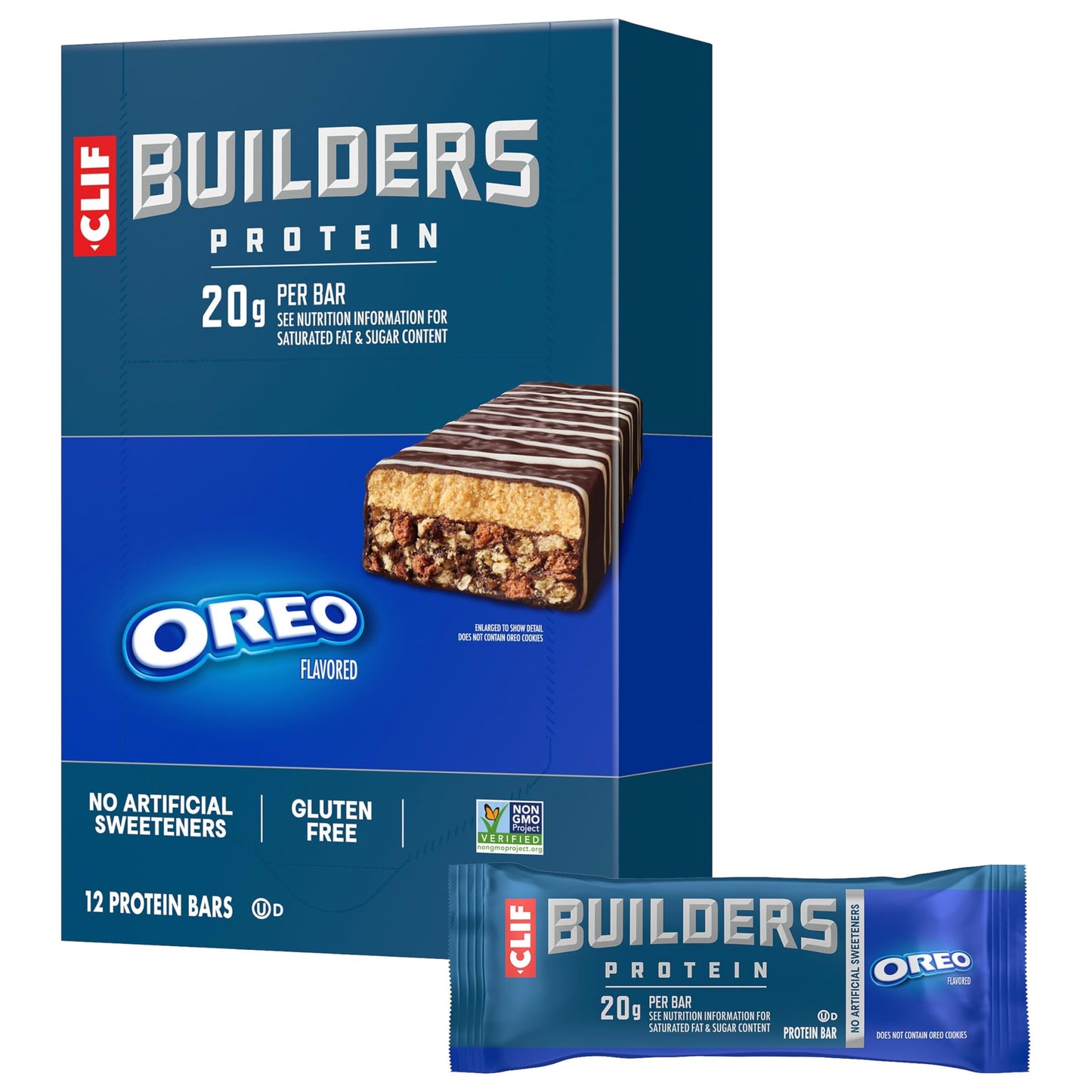 CLIF BUILDERS Protein Bars - OREO-Flavored - 20g Plant Based Protein - Gluten Free - Non-GMO - Low Glycemic - No Artificial Swee