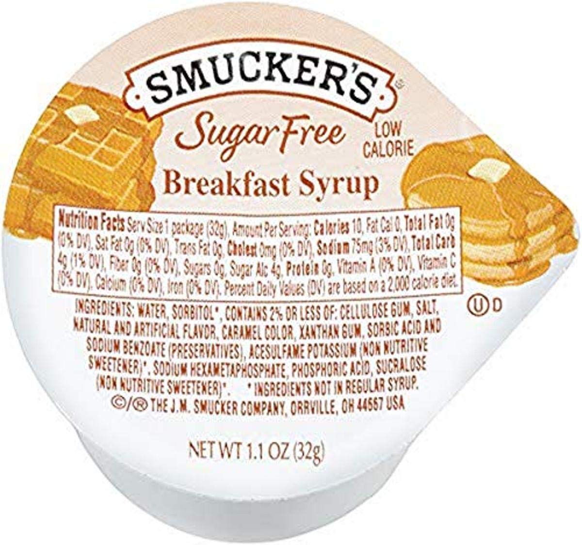 Smuckers Sugar Free Breakfast Syrup, 1.1 oz Plastic Portion Control Cup, 100 Count Case