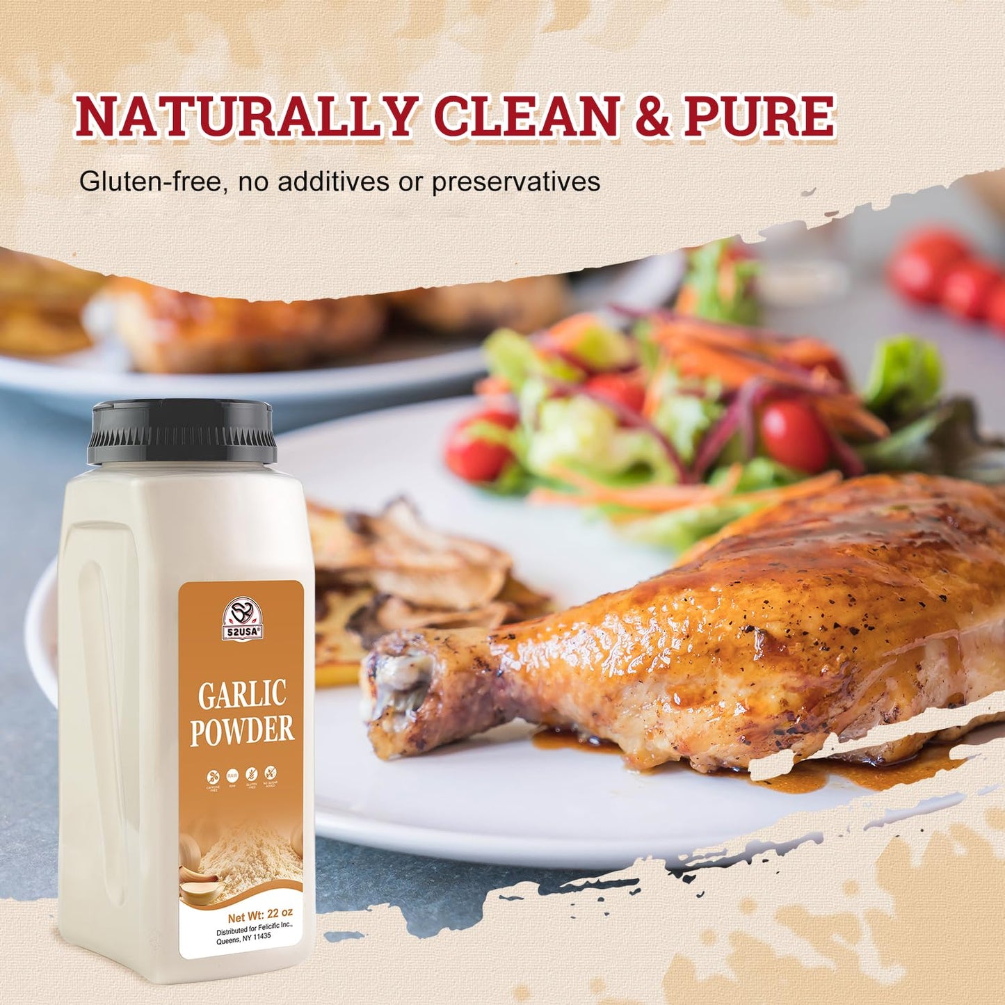 52USA Garlic Powder 22 oz (1.54Lb)  Fine Garlic Powder Seasoning for Cooking  Grilled Meats  Salads  Flavor Vegetables and Dressings  Gluten Free