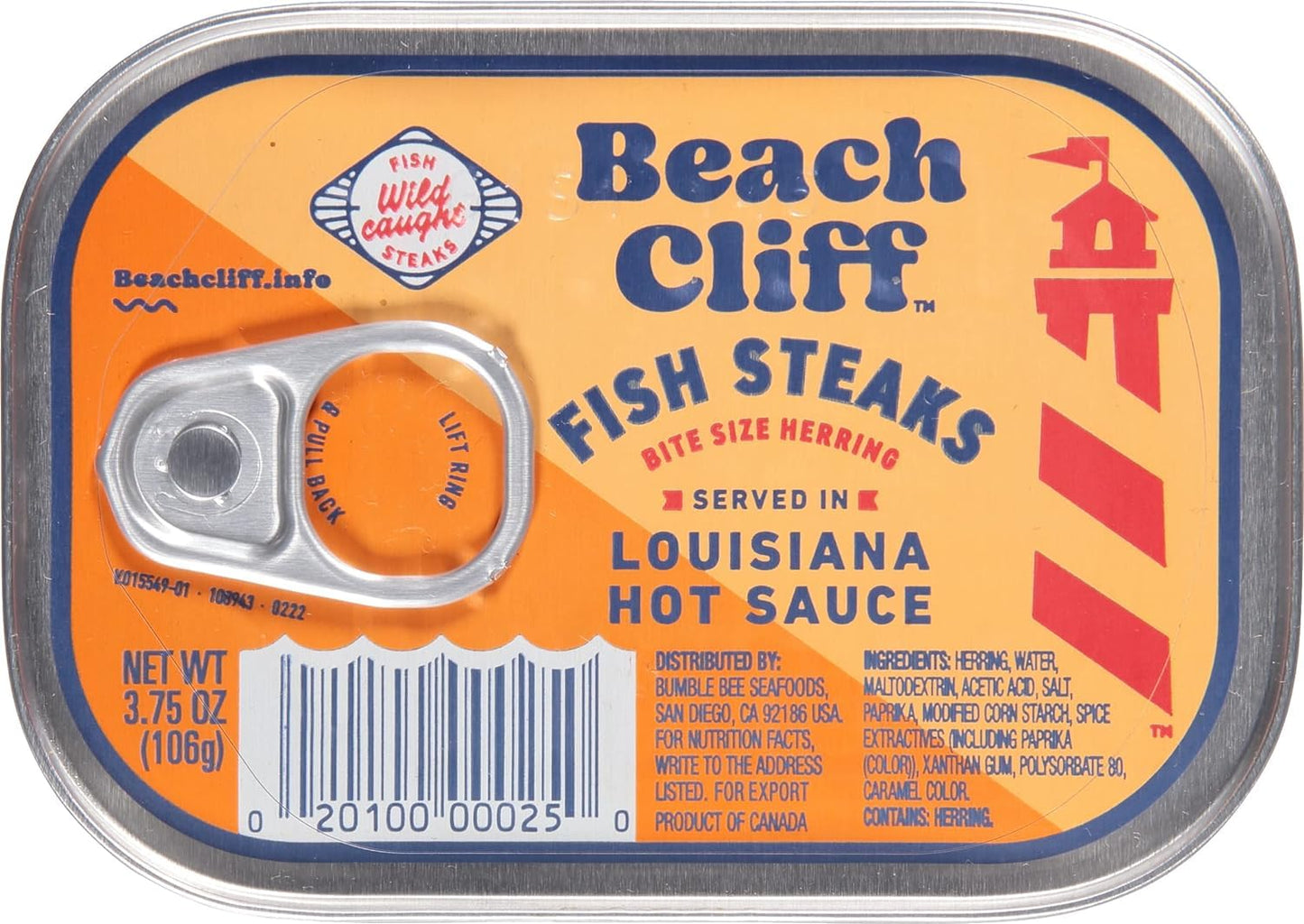 Beach Cliff Wild Caught Herring Fish Steaks in Louisiana Hot Sauce, 3.75 oz Can  15g Protein per Serving