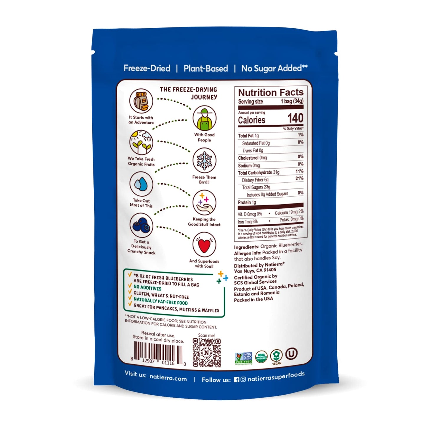 Natierra Nature'S All Foods Organic Freeze-Dried Blueberries, Non-Gmo & Vegan, 1.2 Ounce