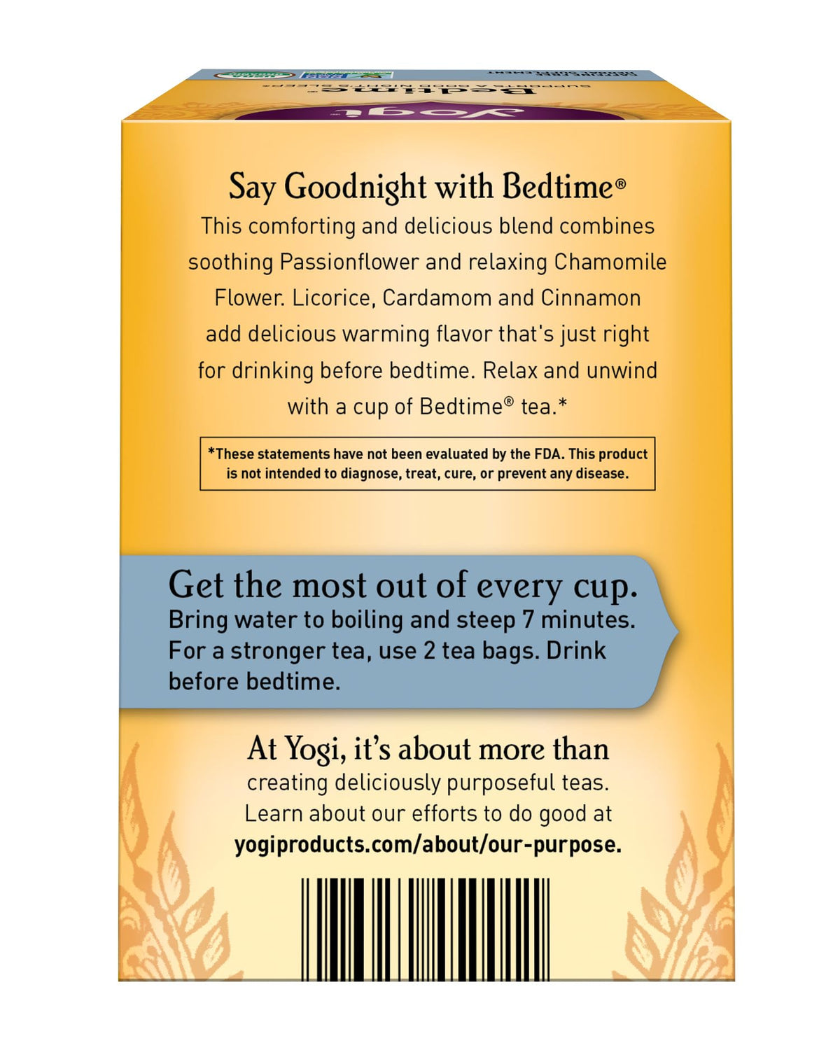 Yogi Organic Bedtime Tea, 16 Count, Herbal Tea Bags, Caffeine-Free, Relaxing Blend