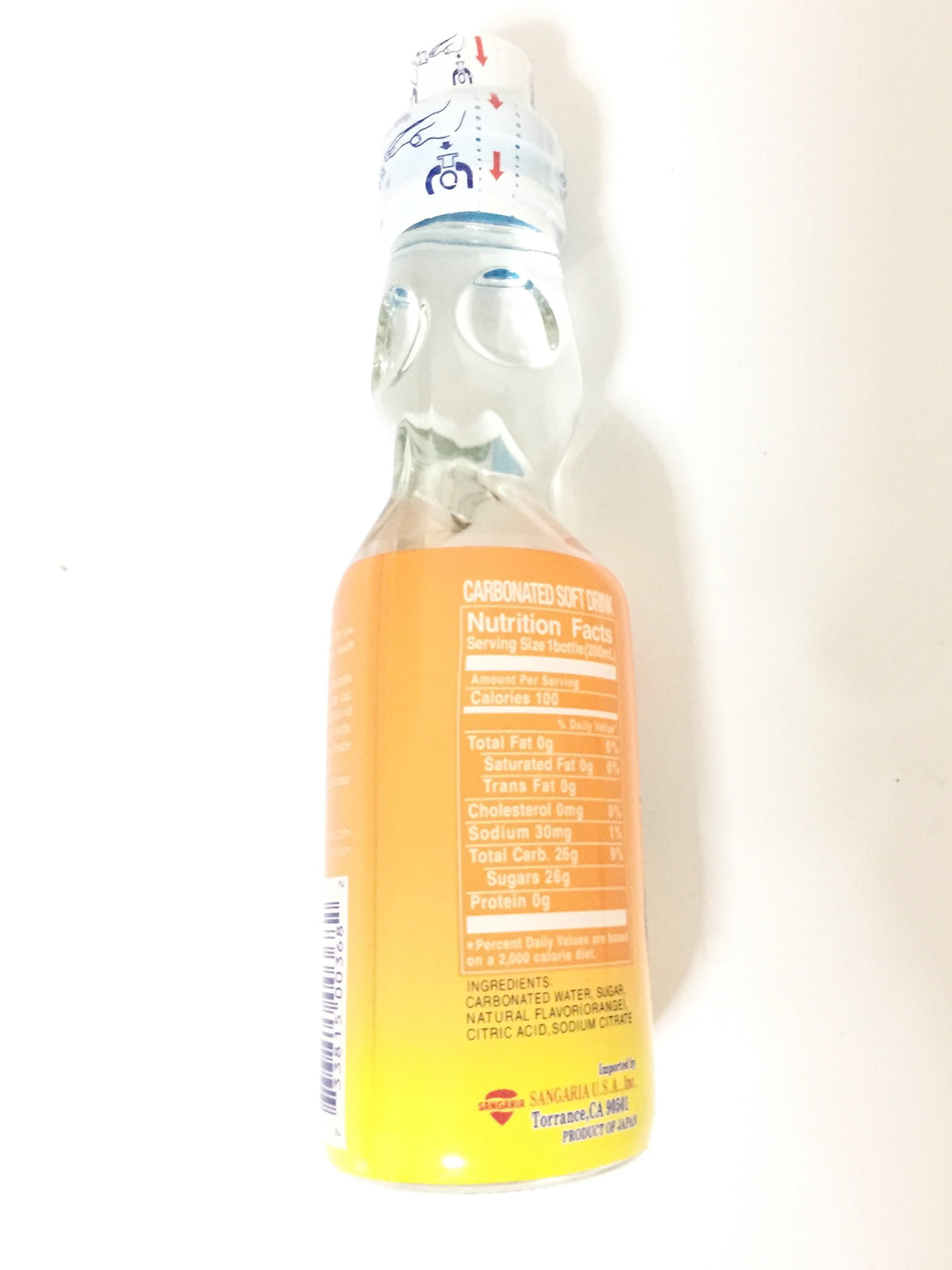 Sangaria Ramune Japanese Carbonated Soft Drink Orange Flavor 6 Pack (6.76Fl.Oz)