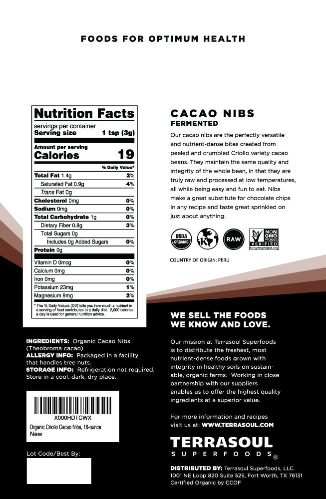 Terrasoul Superfoods Raw Organic Cacao Nibs, 2 Lbs (2 Pack) - Vegan, Keto