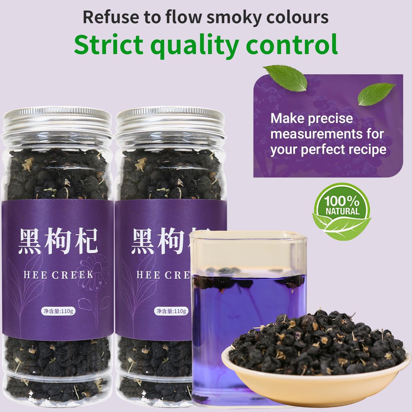 hee creek Black Goji Berry Herbal Tea - 7.76oz/220g, Caffeine-Free, Gluten-Free, Natural Wild Goji Berries