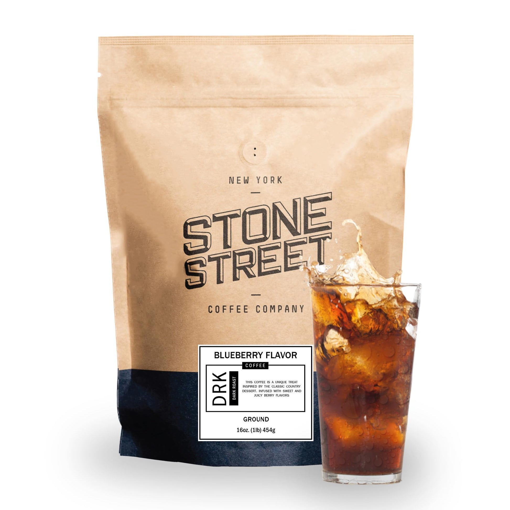 STONE STREET COFFEE COMPANY Cold Brew Flavored Coffee, Natural Blueberry, Low Acid, Dark Roast, Coarse Ground, 1 LB