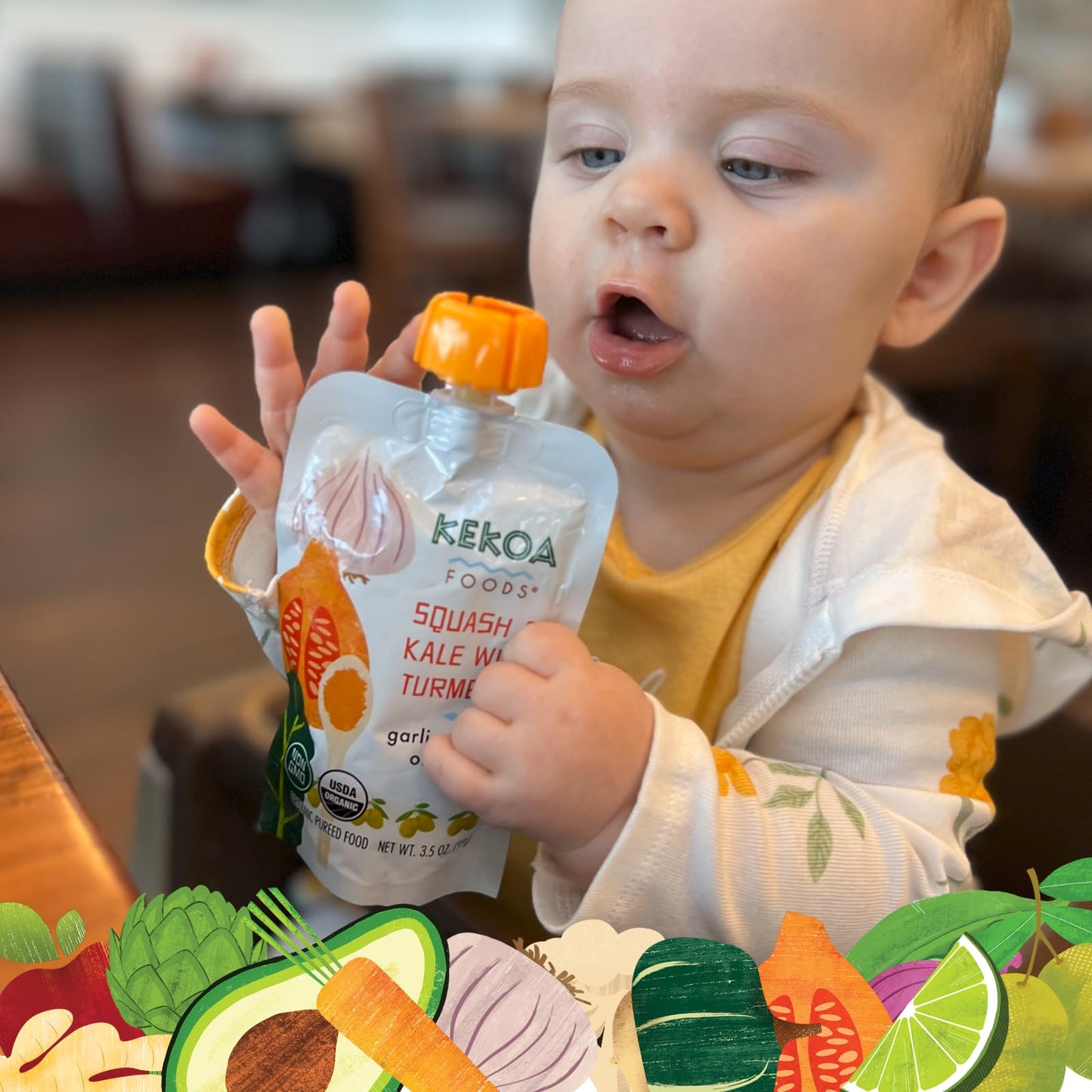 Kekoa Foods Squash & Kale With Turmeric Baby Food Purée | 100% Usda Certified-Organic Vegetarian Squeeze Pouch | Organic, Non-Gmo, Gluten-Free, Vegan | Nutritious First Food For Babies | 3.5 Oz