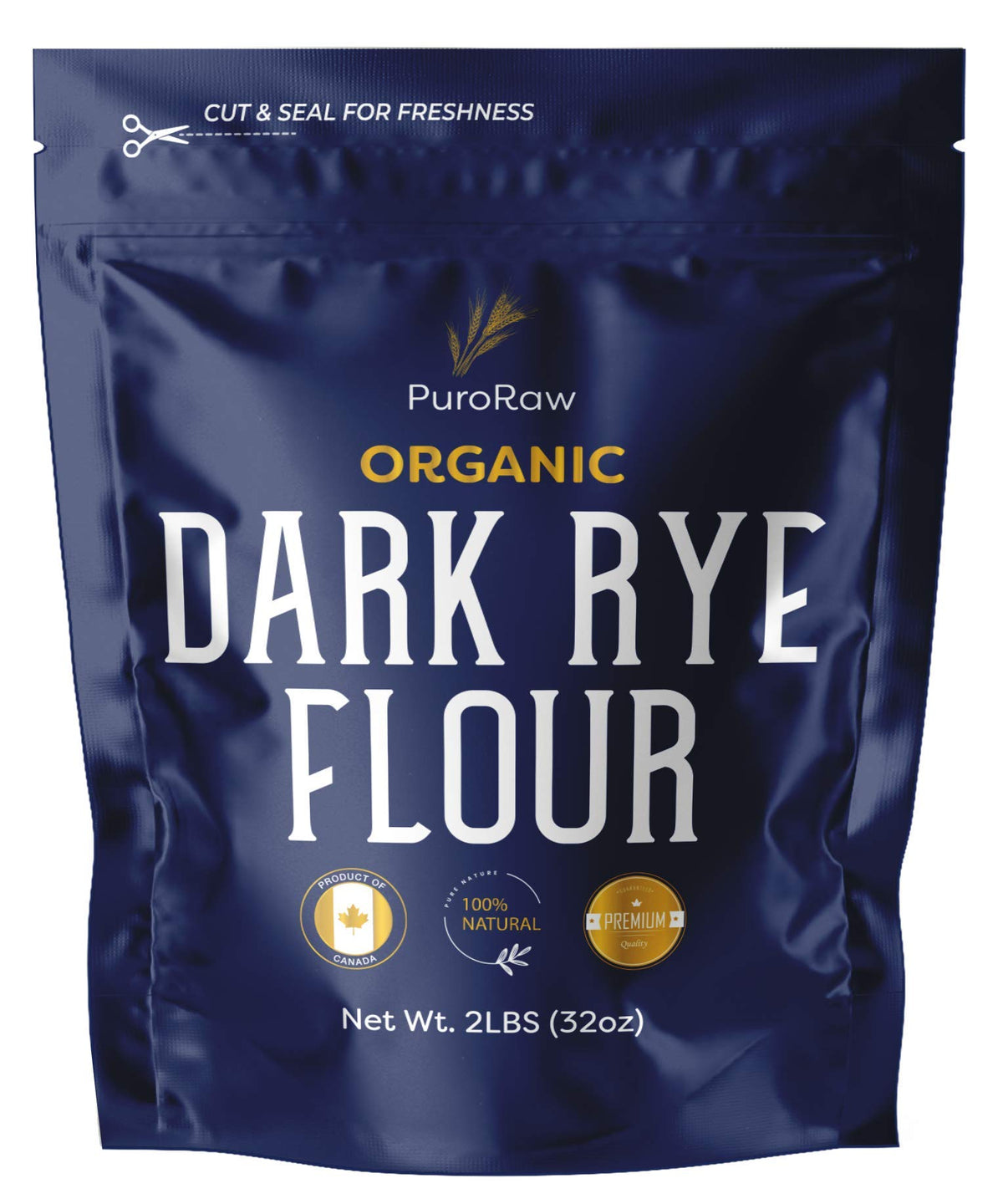 Dark Rye Flour, 2Lbs, Dark Rye Flour For Bread Machine, Pumpernickel Flour, Whole Rye Flour For Baking, Rye Bread Flour, Pumpernickel Meal, Non-Gmo, Batch Tested, Product Of Canada, By Puroraw.