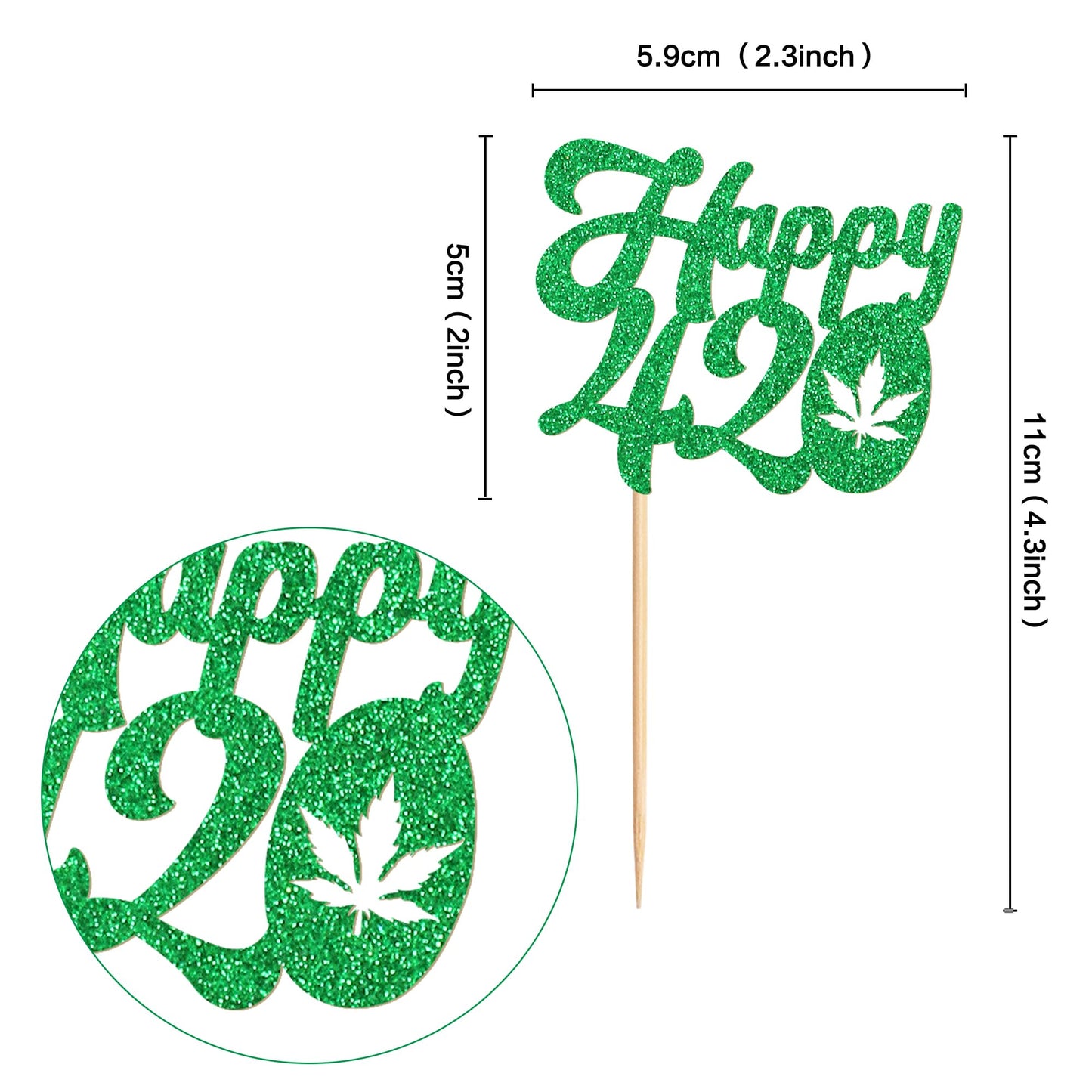 Ercadio 24 Pcs Cupcake Toppers Green Glitter Birthday Party Decorations for Men Women 420 Theme