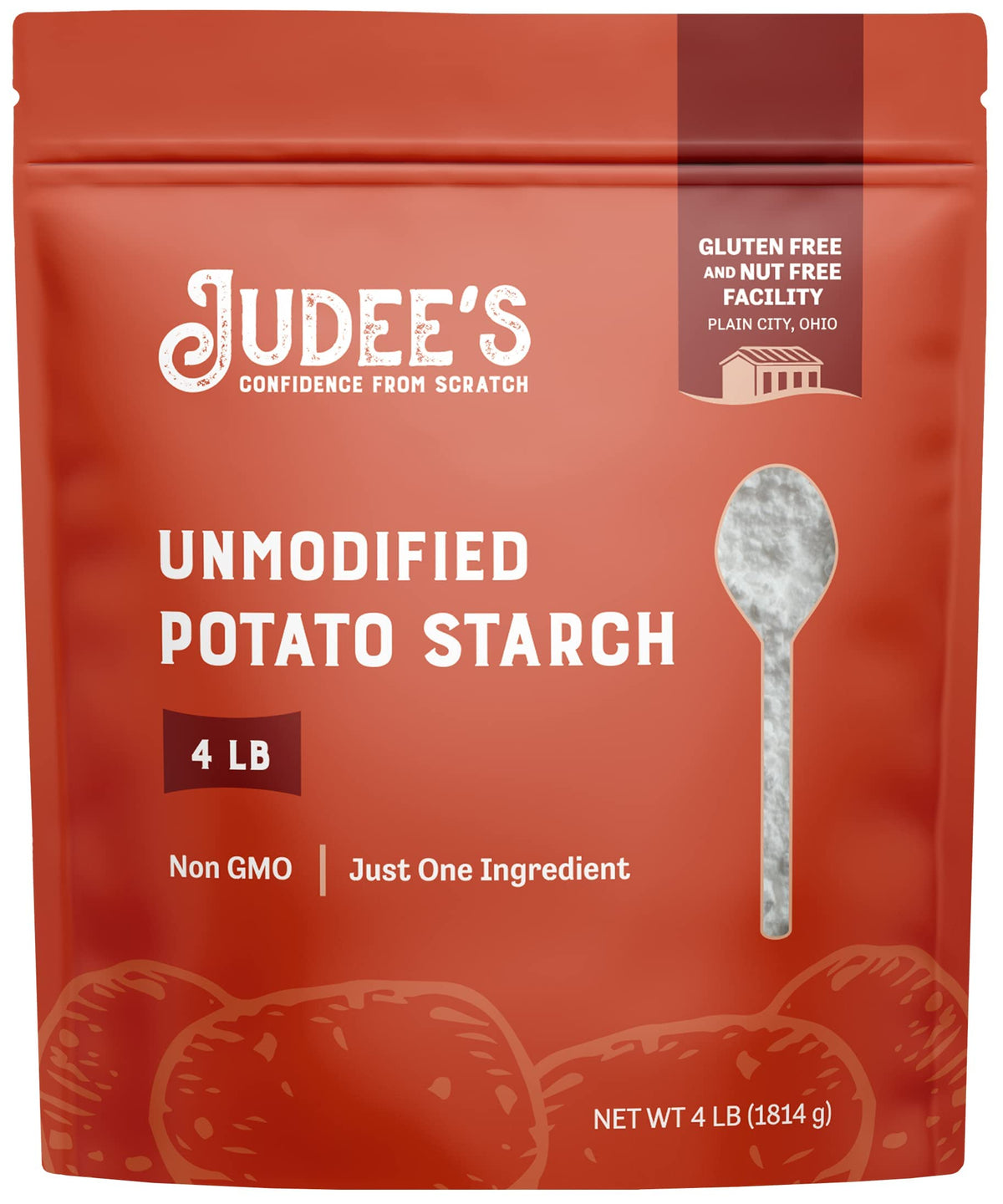 Judees Unmodified Potato Starch 4 lb - Just One Ingredient - Great for Breading, Thickening, Cooking, and Baking - 100% Non-GMO,