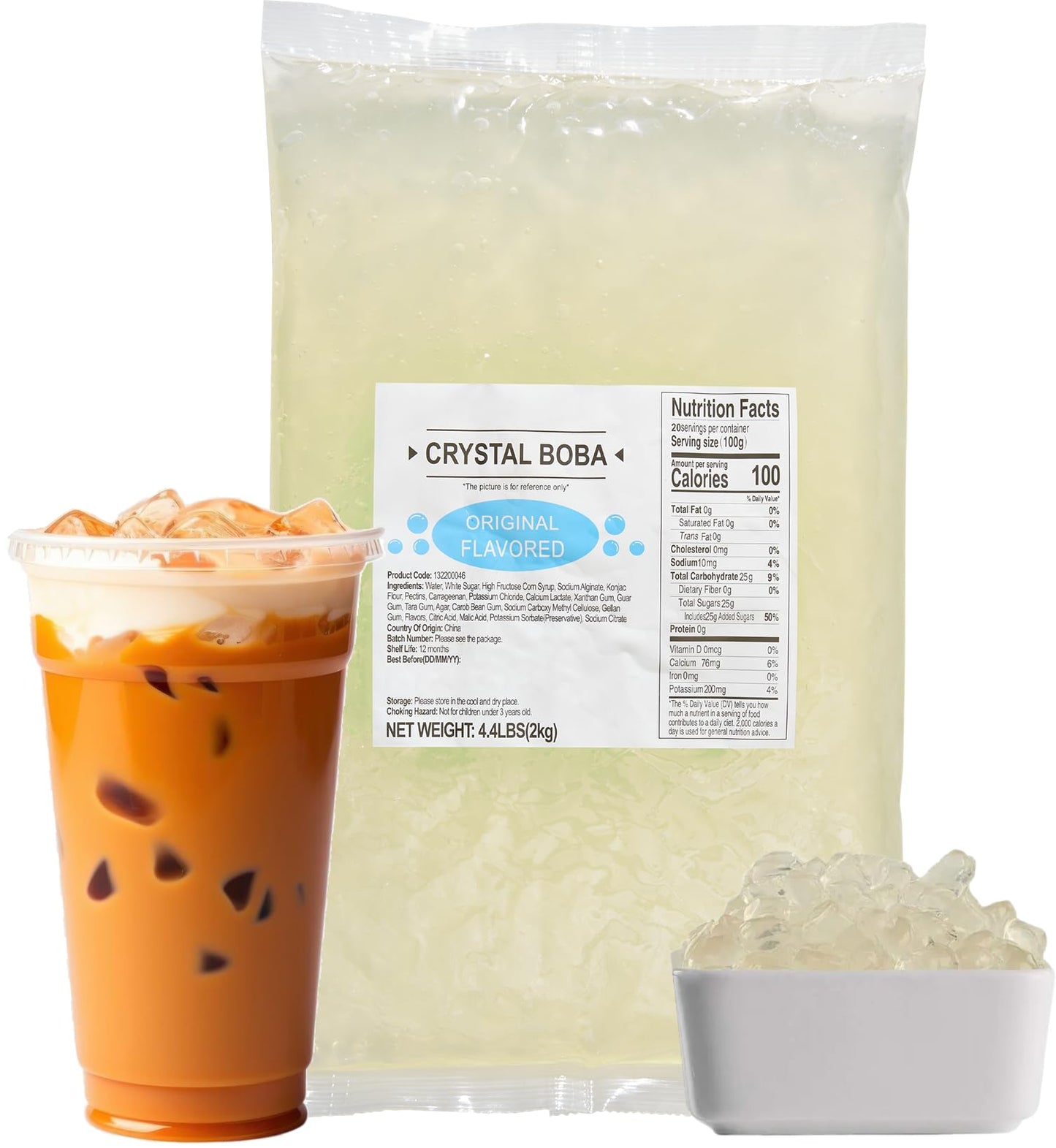 Soeos Original Flavored Crystal Boba, 4.4 Lbs (2kg), Juicy, Chewy Fruit Balls for Boba Tea, Cocktails, Ice Cream, and Smoothies