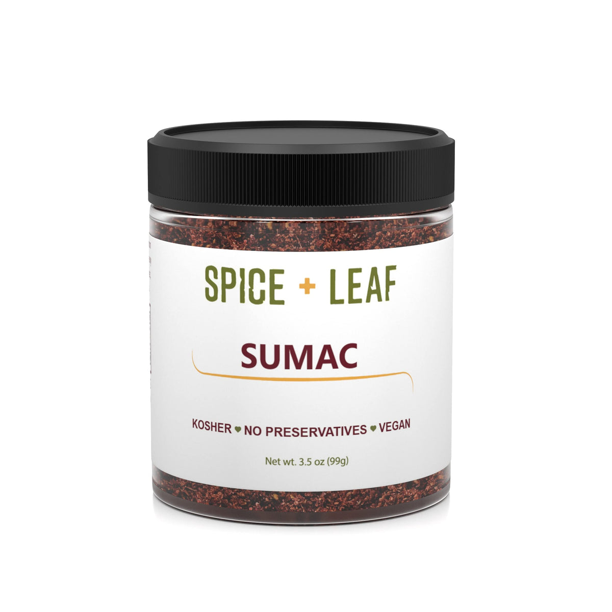 Premium Ground Sumac Spice By Spice + Leaf - Vegan Kosher Preservative Free Red Middle Eastern Ground Herb, 3.5 Oz.