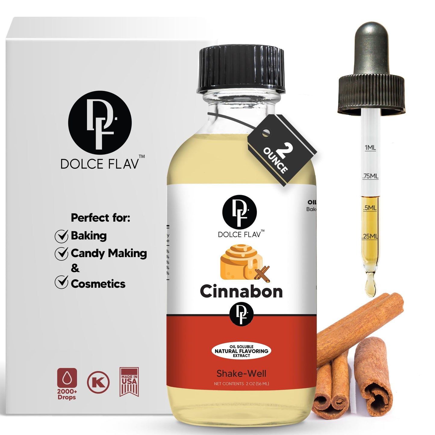 Dolce Foglia Cinnabon Extract - Oil-Soluble, Sugar-Free Flavoring for Baking, Smoothies & Desserts - 2 Oz.