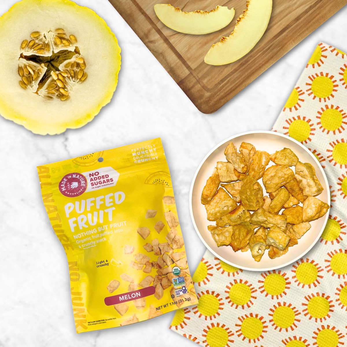 Made In Nature Organic Puffed Fruit, Vegan Snack, Non-GMO, Gluten Free, 1.1 Ounce Bag, Pack of 6