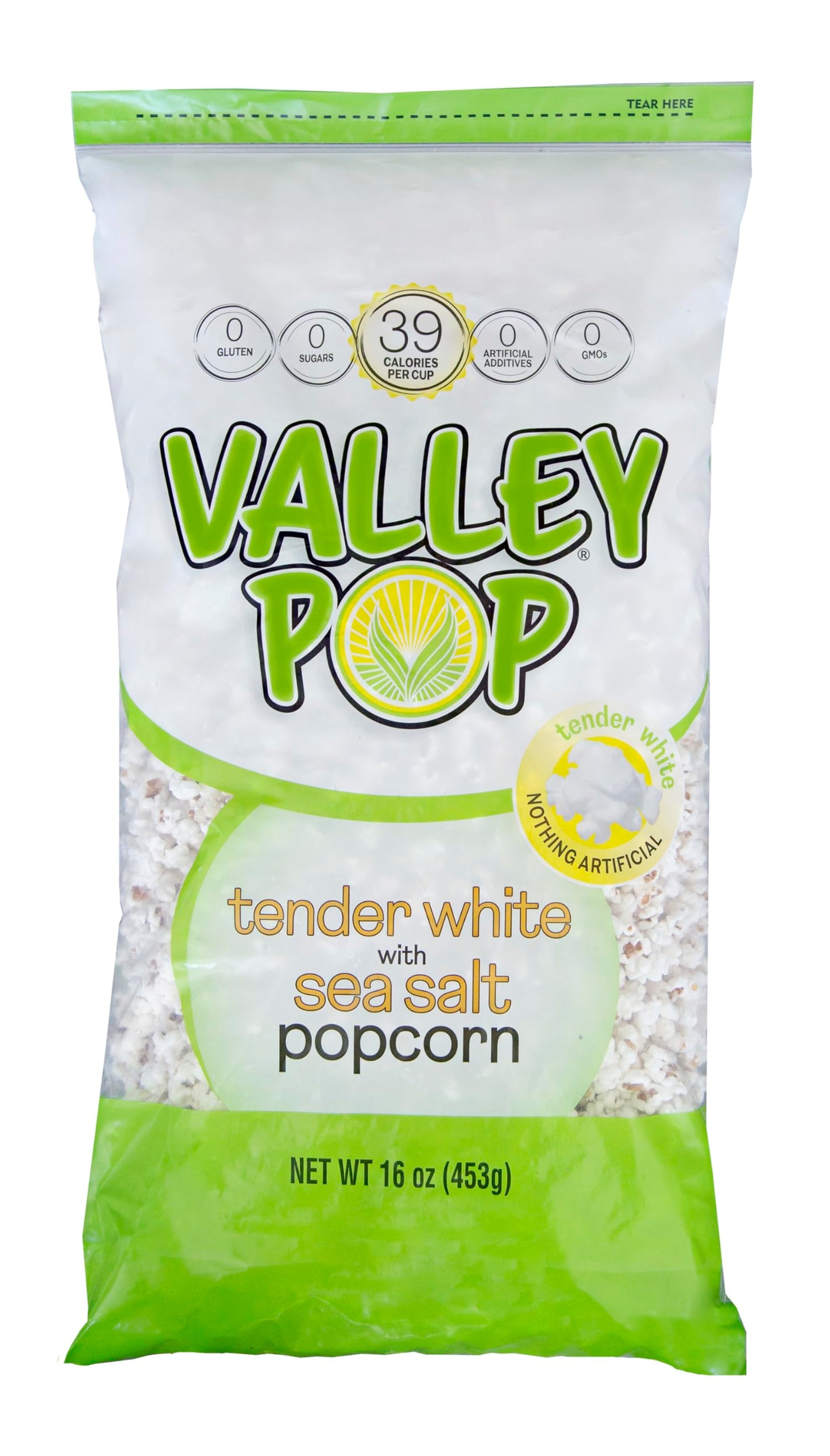 Valley Pop, Tender White with Sea Salt Popcorn, 16 Ounce